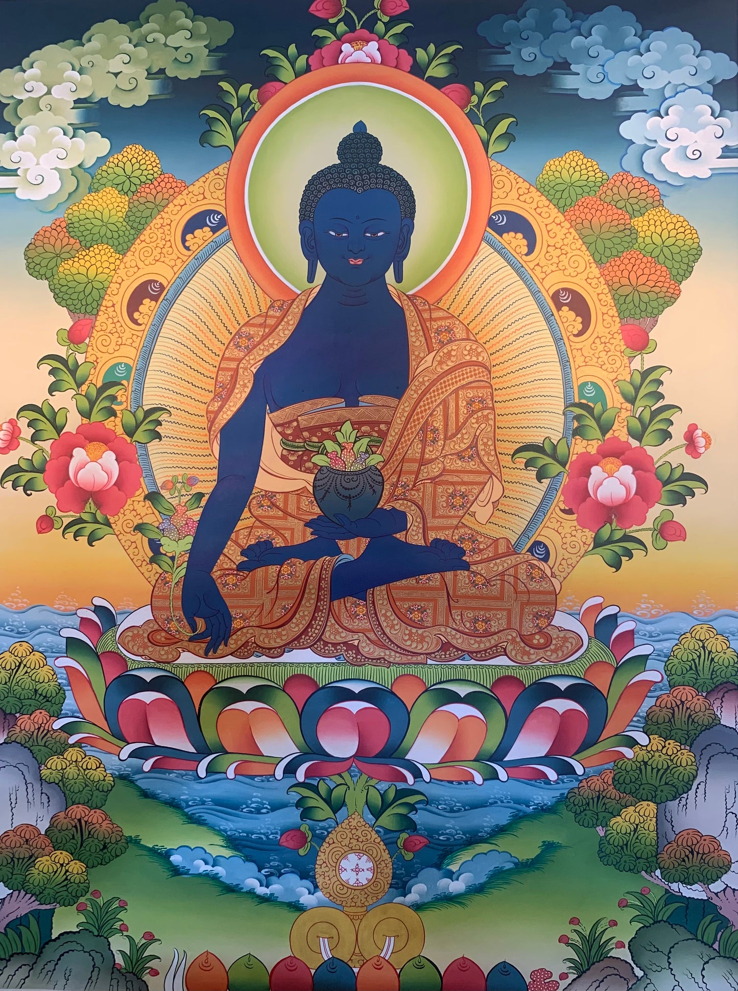 Medicine Buddha Thangka Painting 68*51