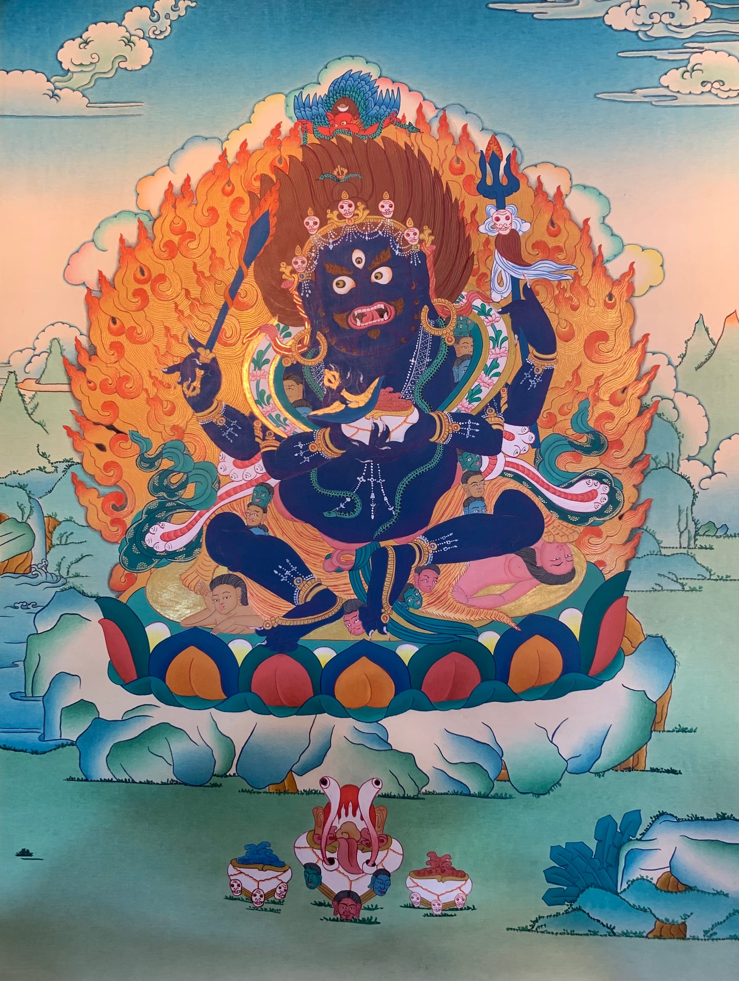 Wrathful Deity 4 Arms Mahakala Thangka Painting 60*45