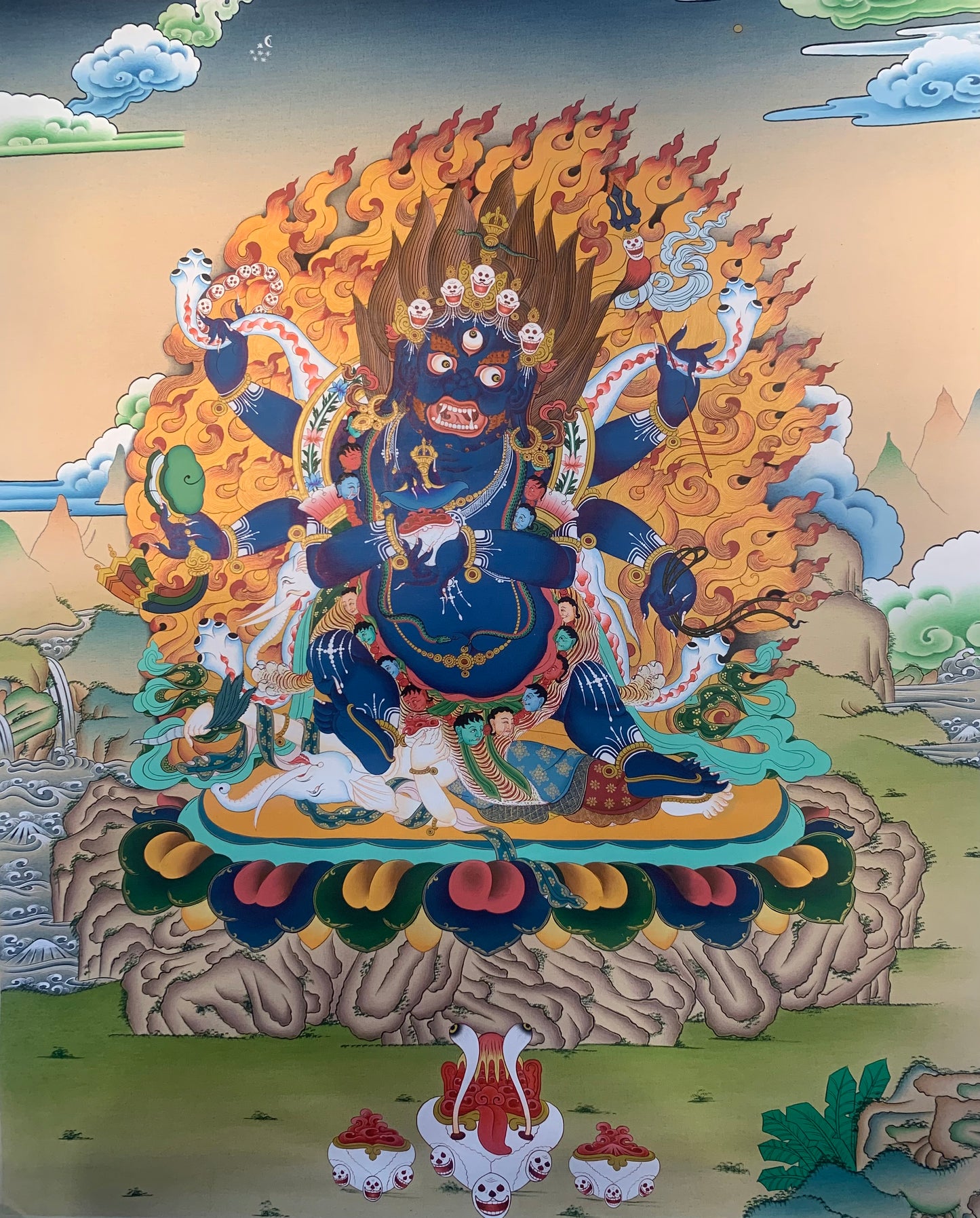 Wrathful Deity 6 Arms Mahakala Thangka Painting 60*45