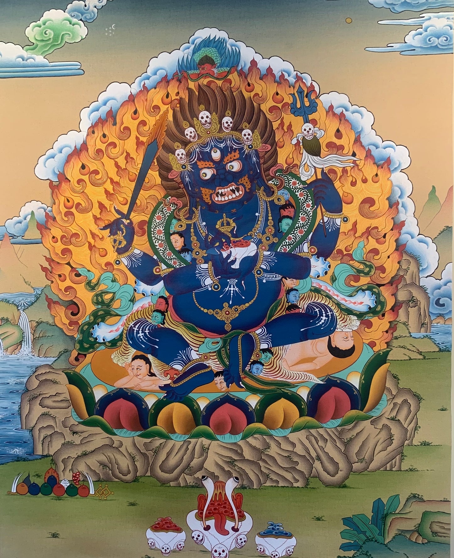 Wrathful Deity 6 Arms Mahakala Thangka Painting 60*45