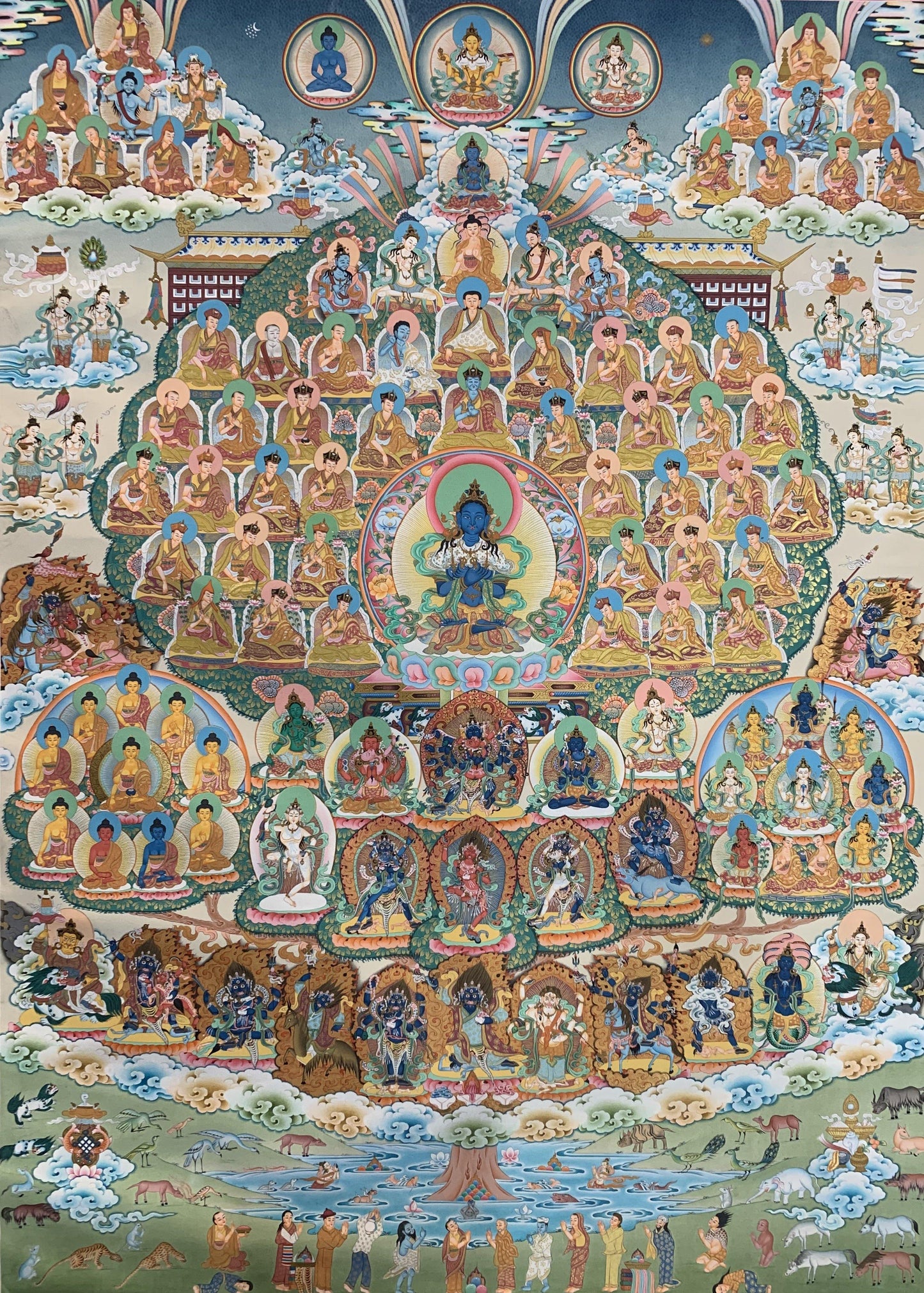 Kagyu Lineage Refuge Tree Thangka Painting 93*64 - The Thangka