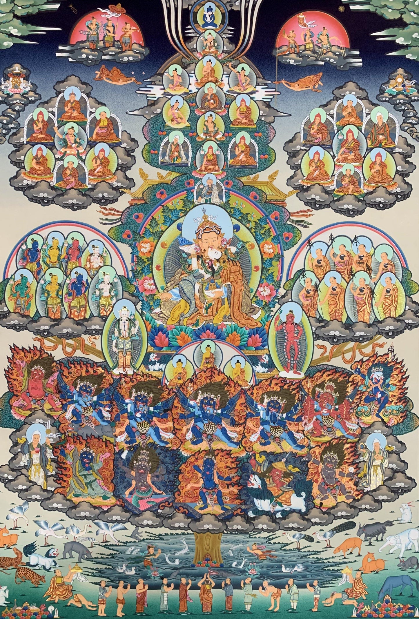 Nyingma Lineage Refuge Tree Thangka Painting 93*64 - The Thangka