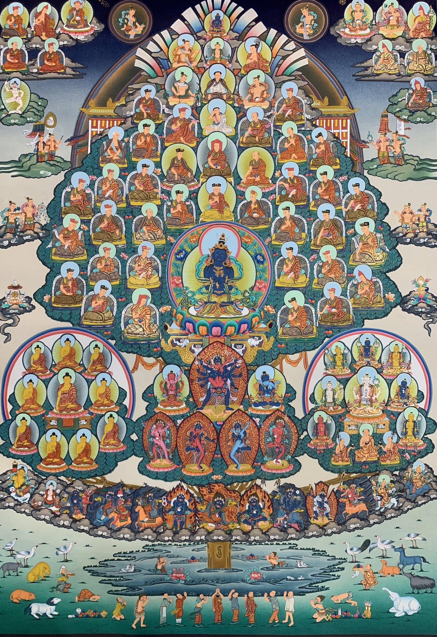 Kagyu Lineage Refuge Tree Thangka Painting 93*64 - The Thangka