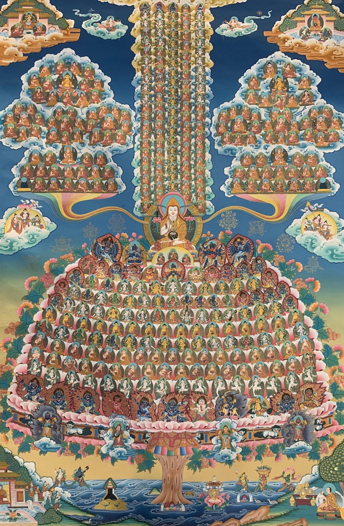 Gelug Lineage Refuge Tree Thangka Painting 93*64 - The Thangka