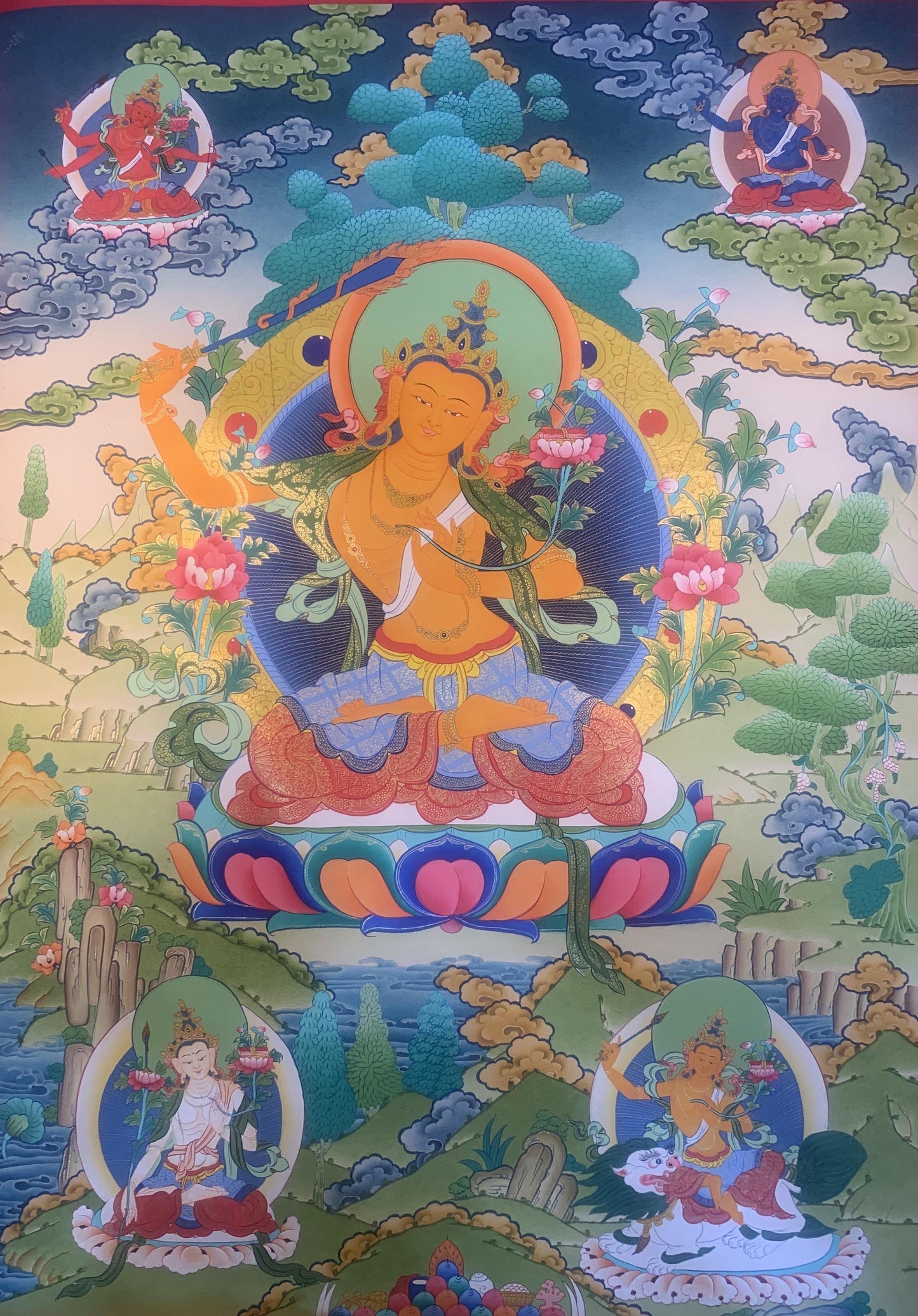 Five Forms of Manjushri Thangka Painting 60*45 - The Thangka