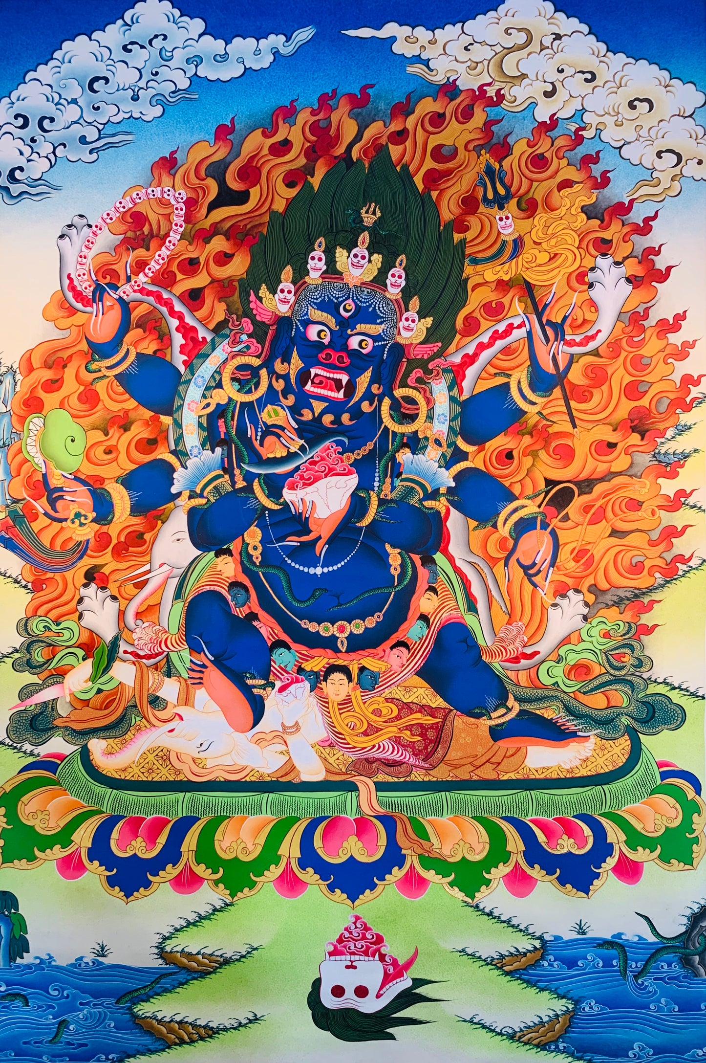 Wrathful Deity 6 Arms Mahakala Thangka Painting 75*53 - The Thangka