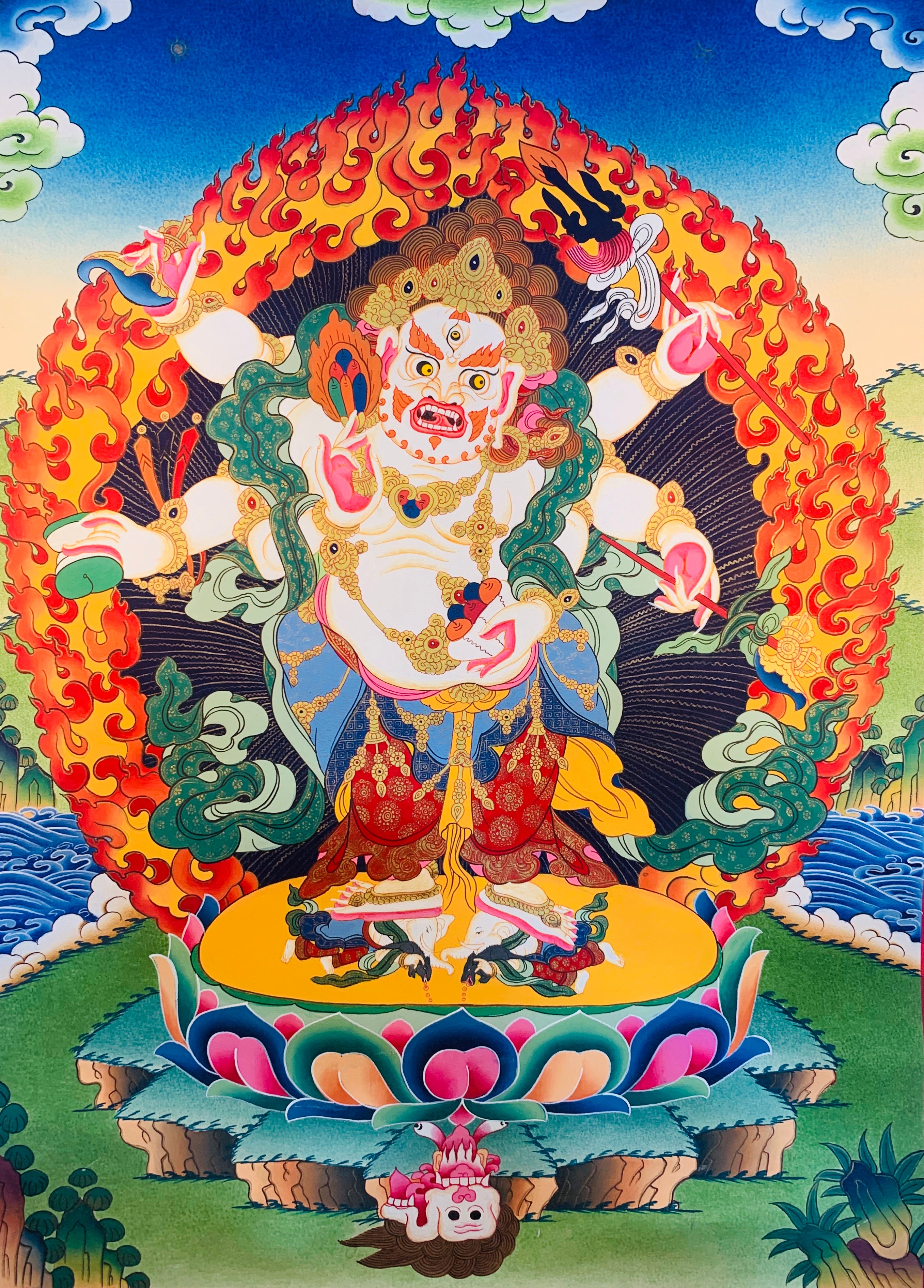 6 Armed Mahakala Thangka Buddhist Wrathful Deity Painting 
