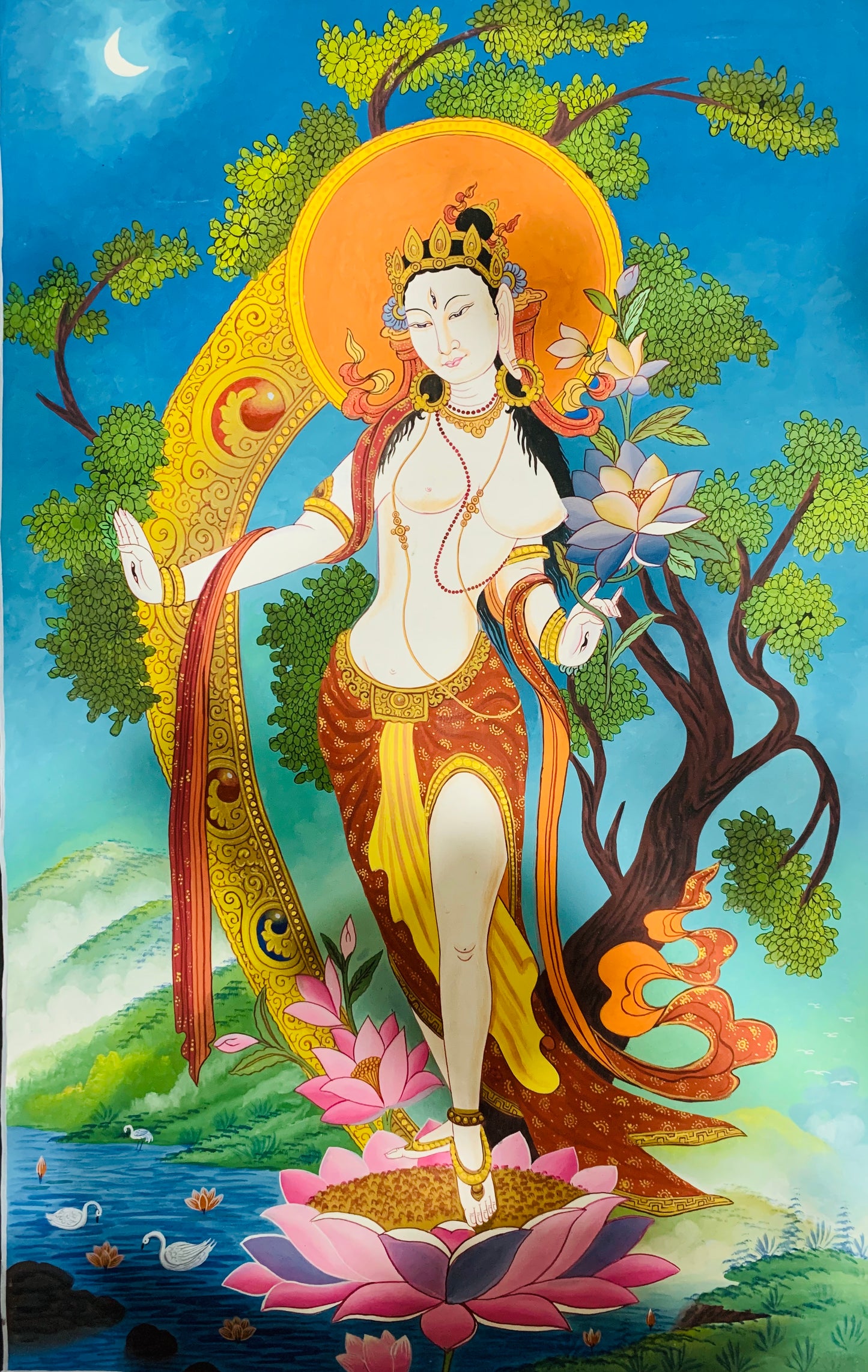 White Tara Thangka Painting 70*44 - The Thangka