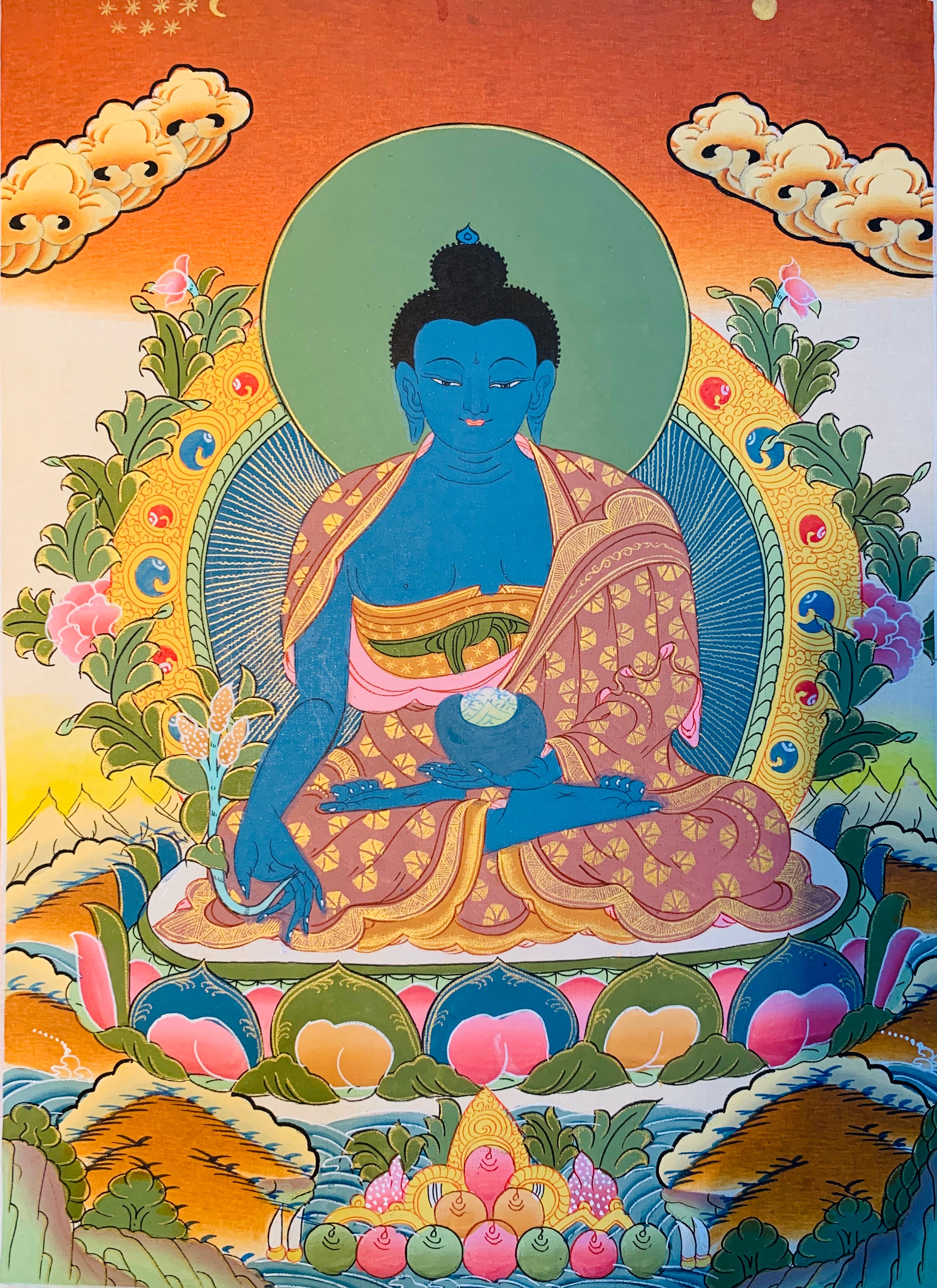 Medicine Buddha Thangka Painting 38*28 - The Thangka