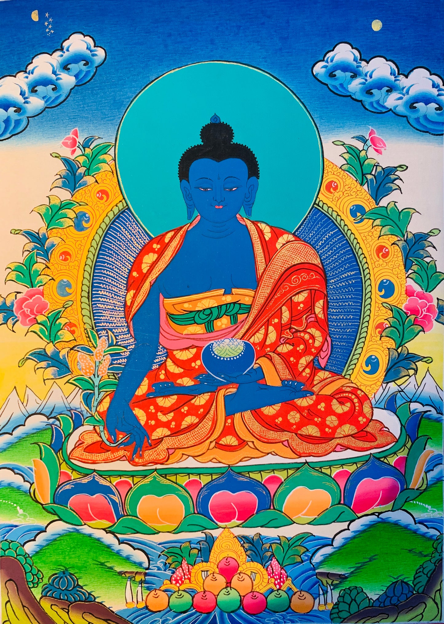 Medicine Buddha Thangka Painting 38*28 - The Thangka