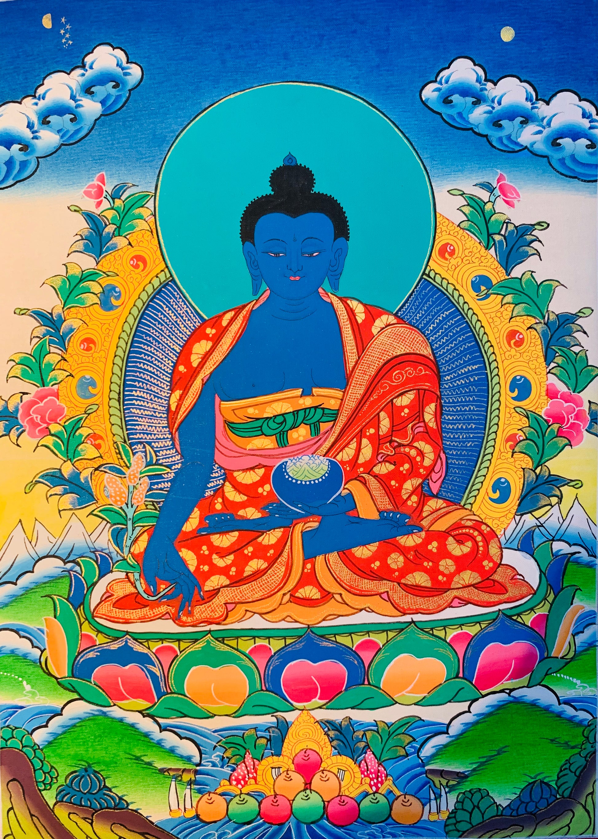 Medicine Buddha Thangka Painting 38*28 - The Thangka
