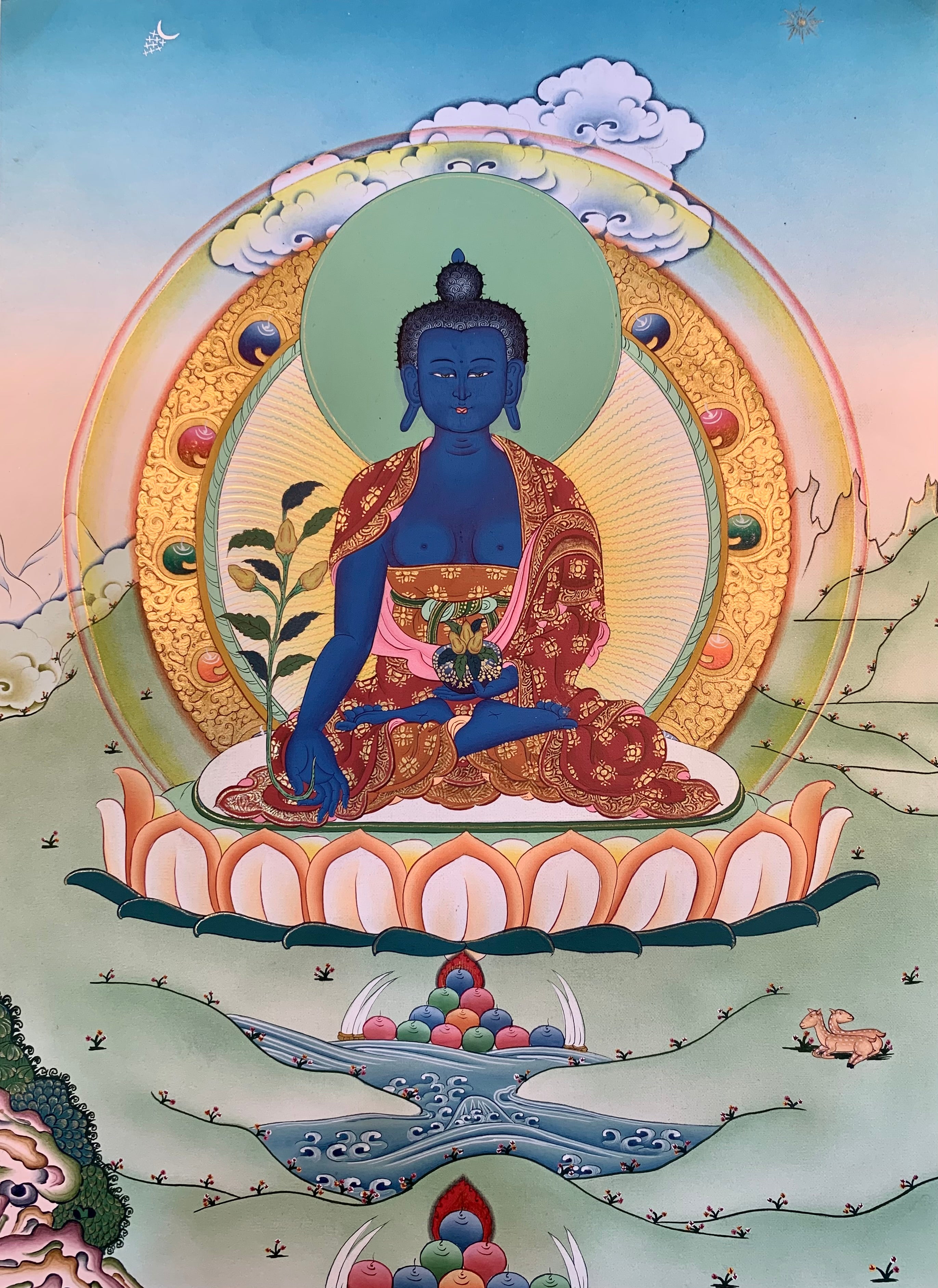 Medicine Buddha Thangka Painting 38*28