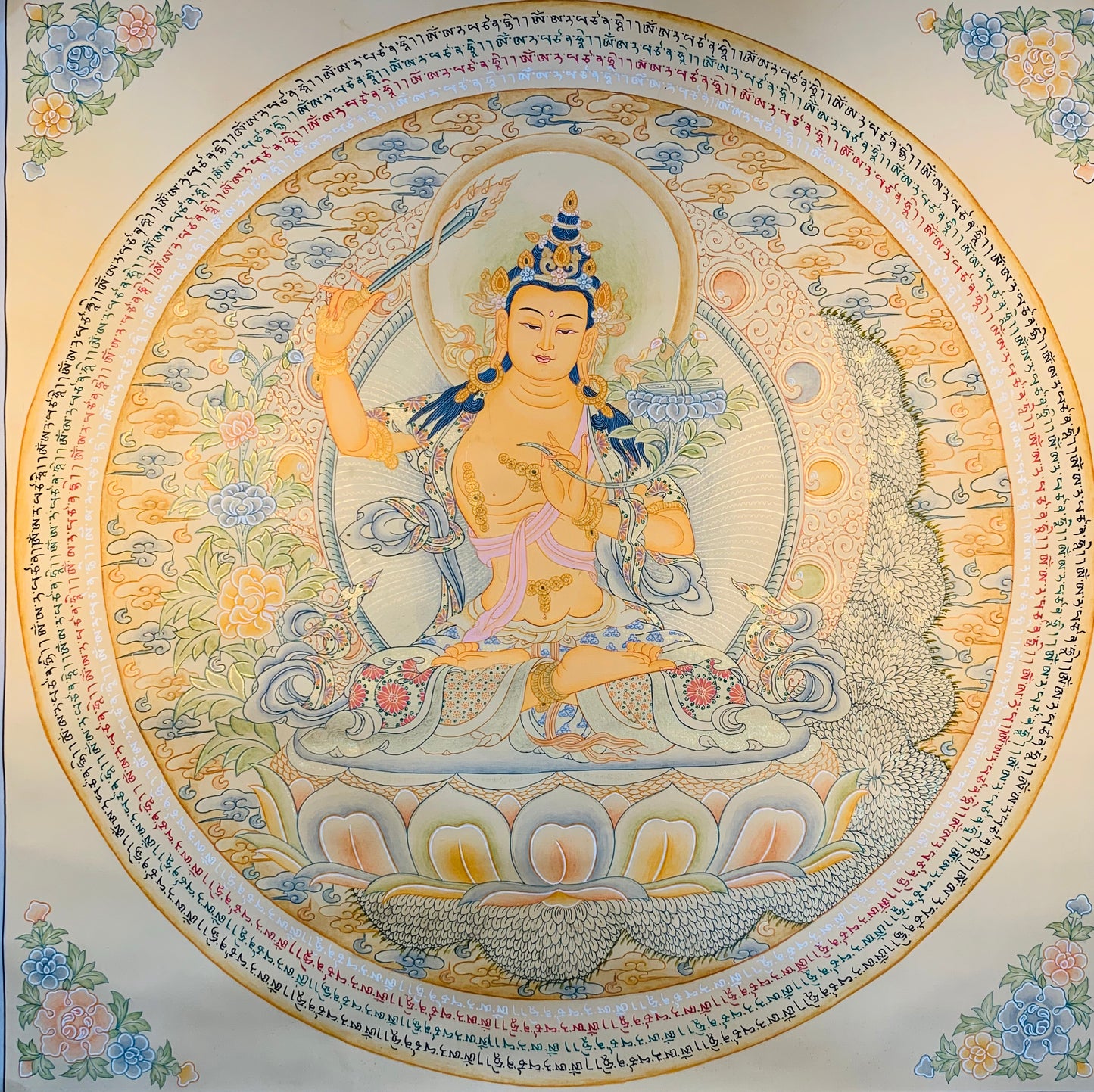 文殊菩萨真言唐卡画50*50