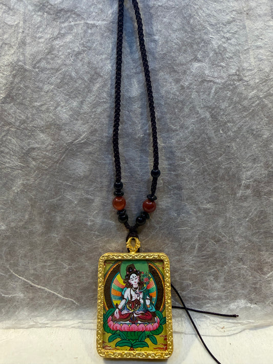 White Tara Thangka Locket Necklace
