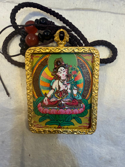 White Tara Thangka Locket Necklace