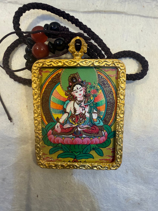 White Tara Thangka Locket Necklace