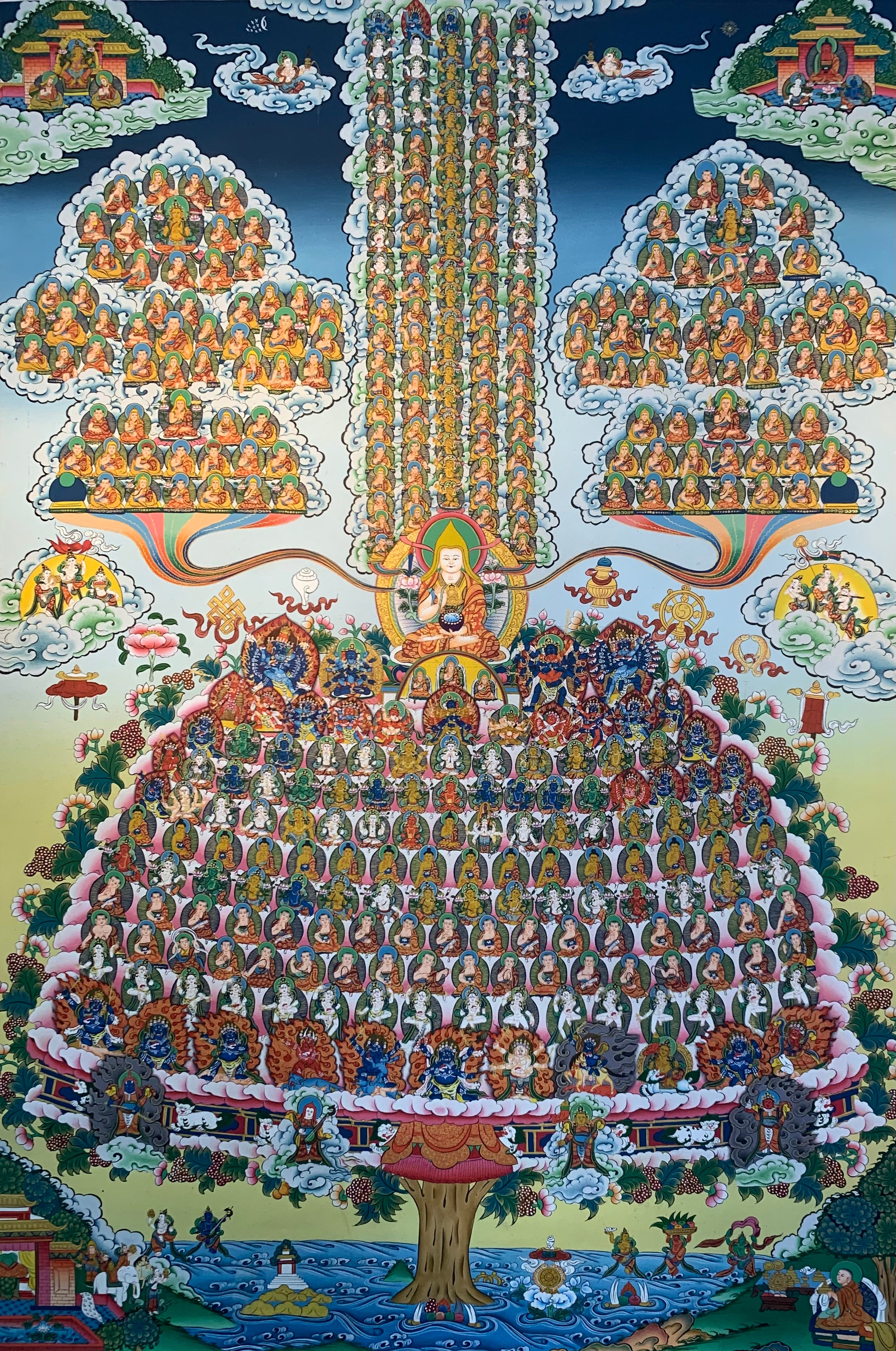 Gelug Lineage Refuge Tree Thangka Painting 80*62