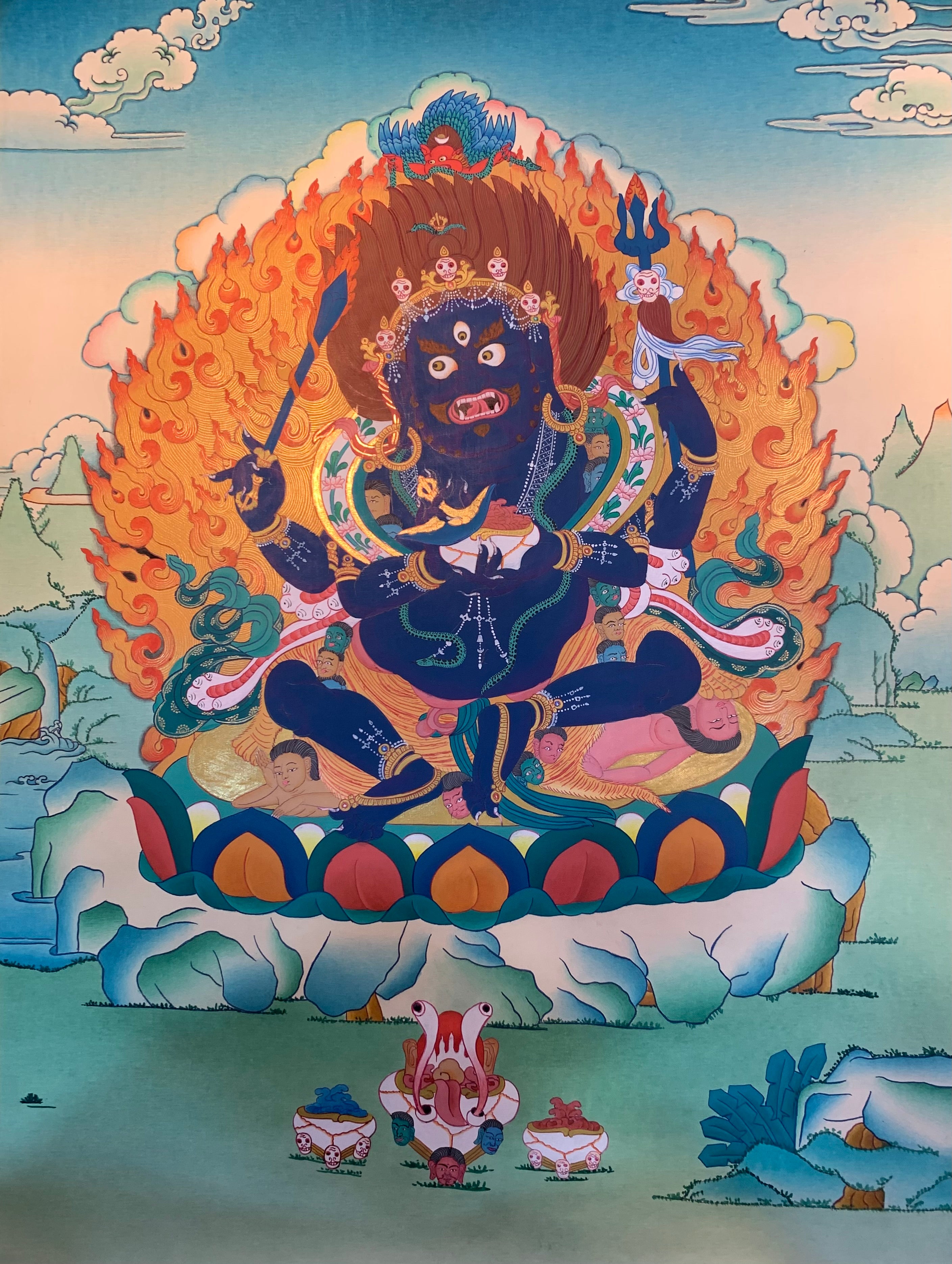 Wrathful Deity 4 Arms Mahakala Thangka Painting 60*45