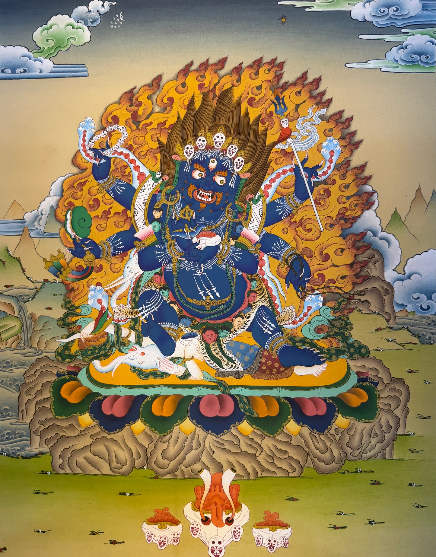 Wrathful Deity 6 Arms Mahakala Thangka Painting 60*45