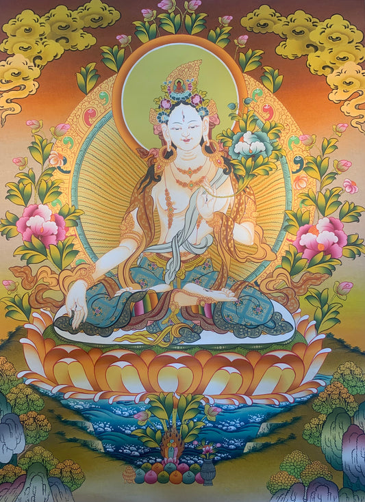 White Tara Thangka Painting 68*51