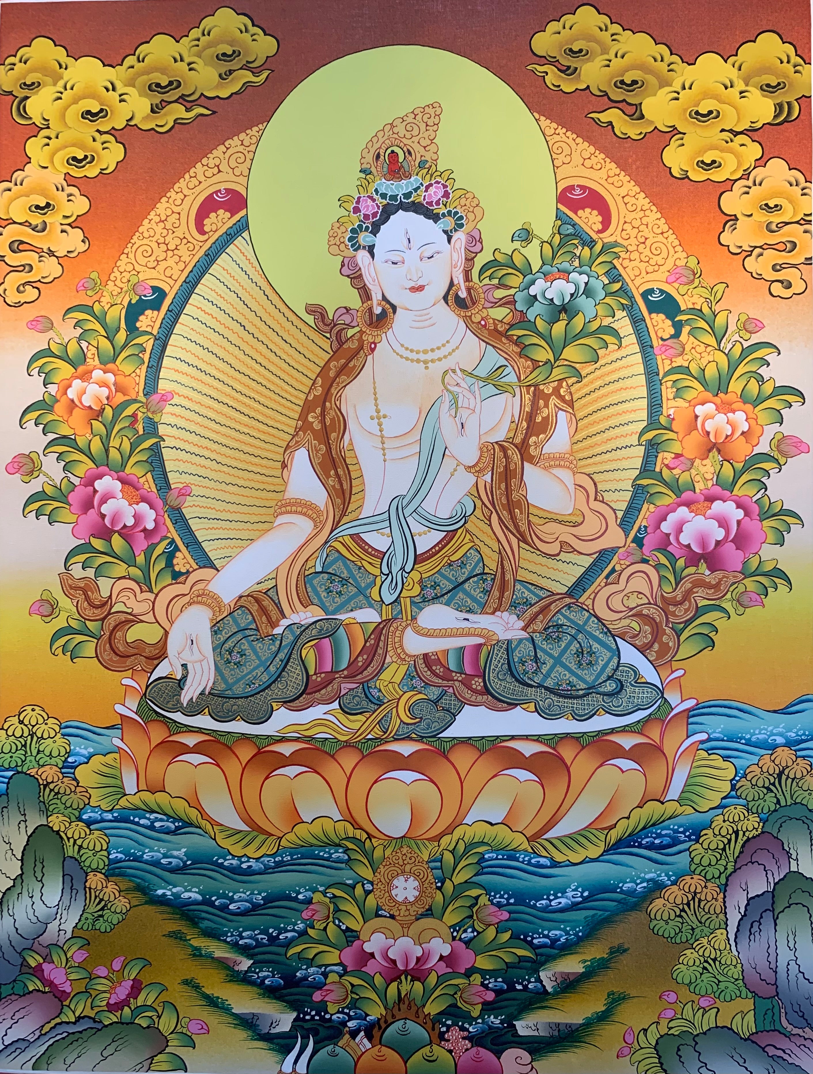 White Tara Thangka Painting 68*51
