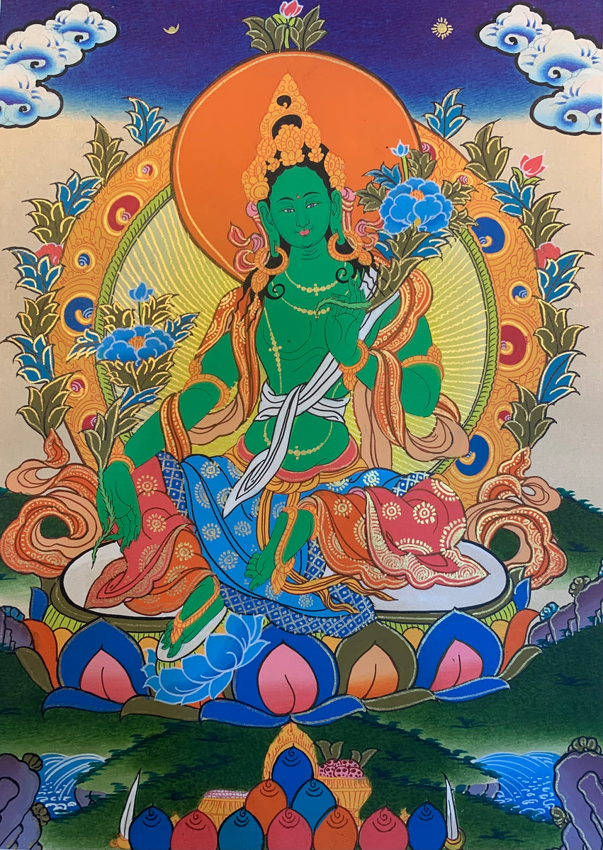 Green Tara Thangka Painting 40x30 | The Thangka