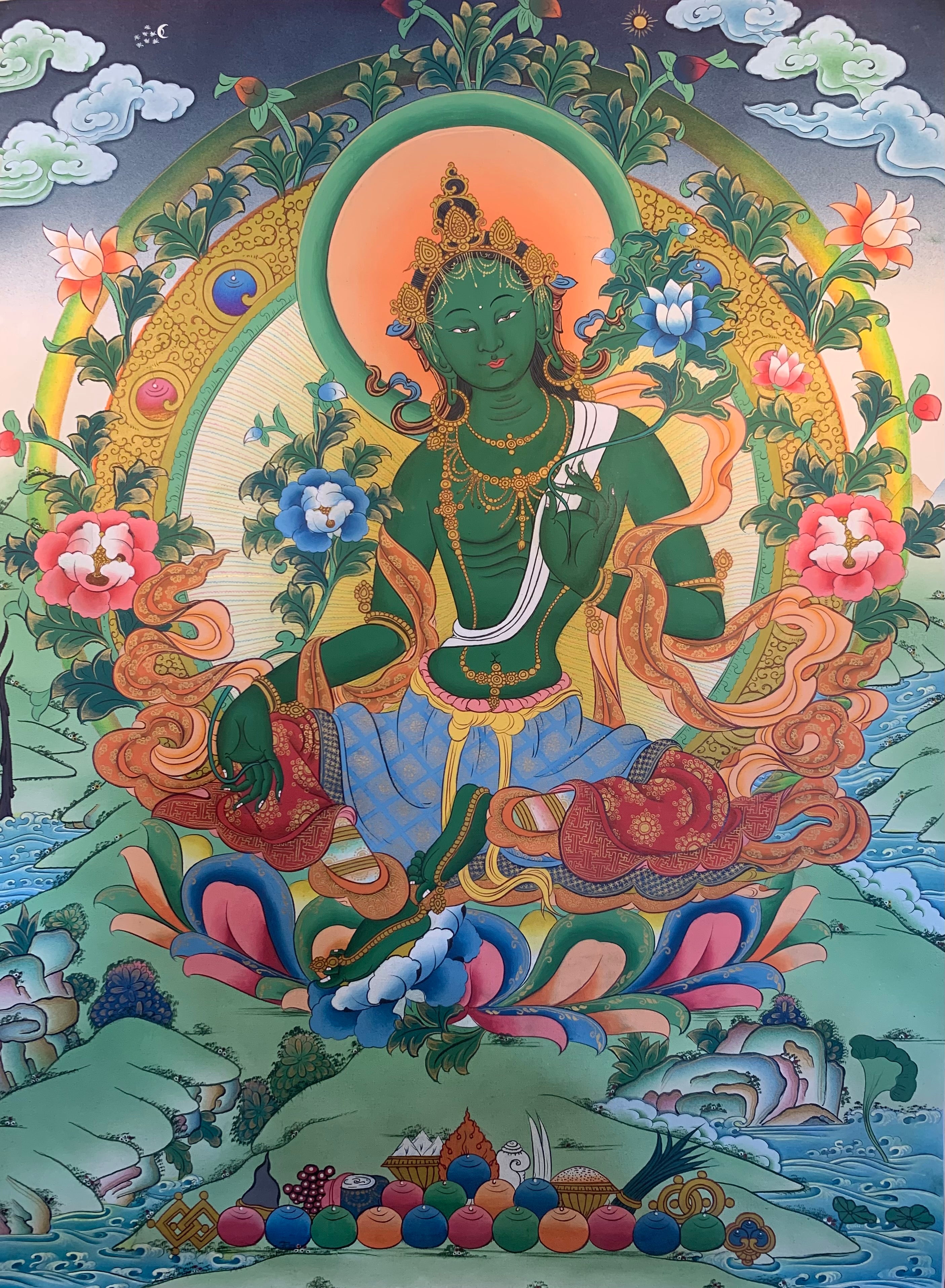 Green Tara Thangka Painting 52x40