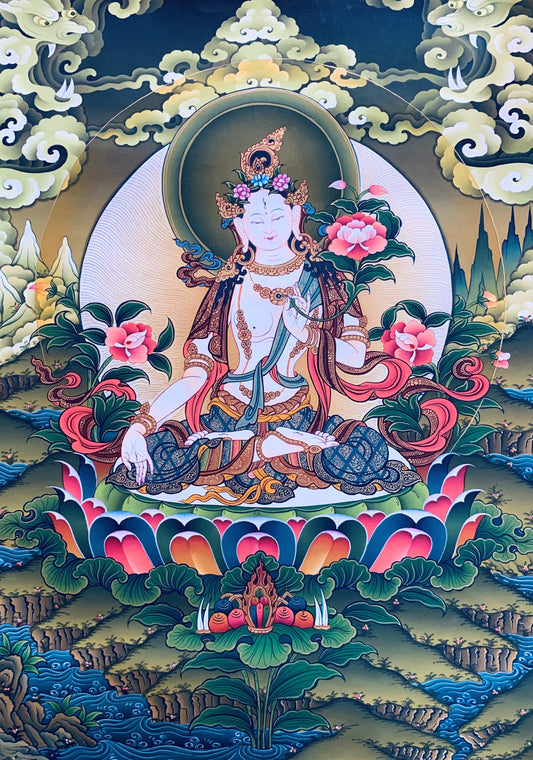 White Tara Thangka Painting 60*45 - The Thangka