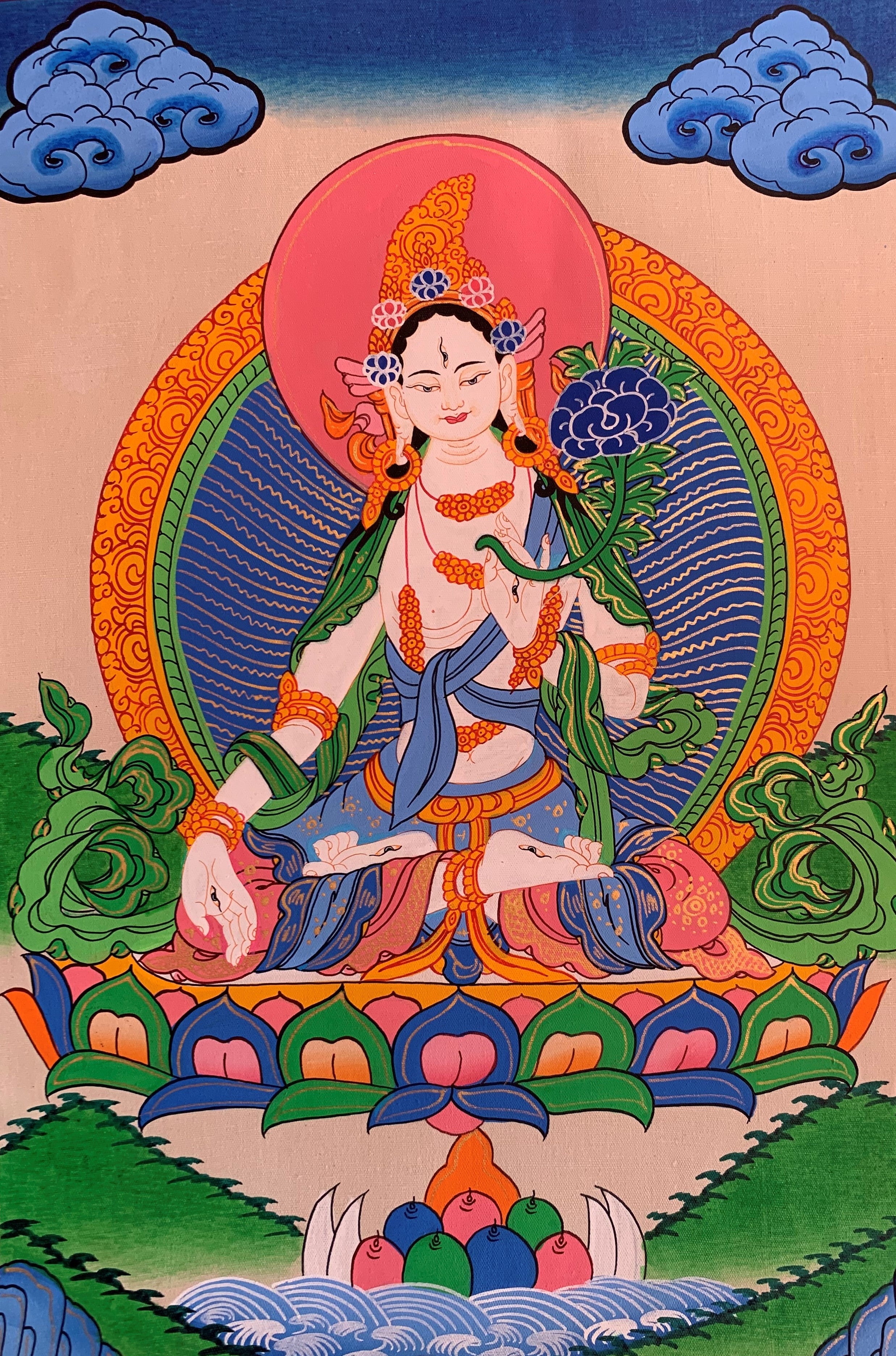 White Tara Thangka Painting 40*30 - The Thangka