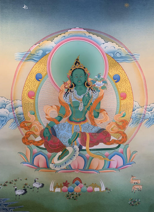 Green Tara Thangka Painting 60*45 - The Thangka