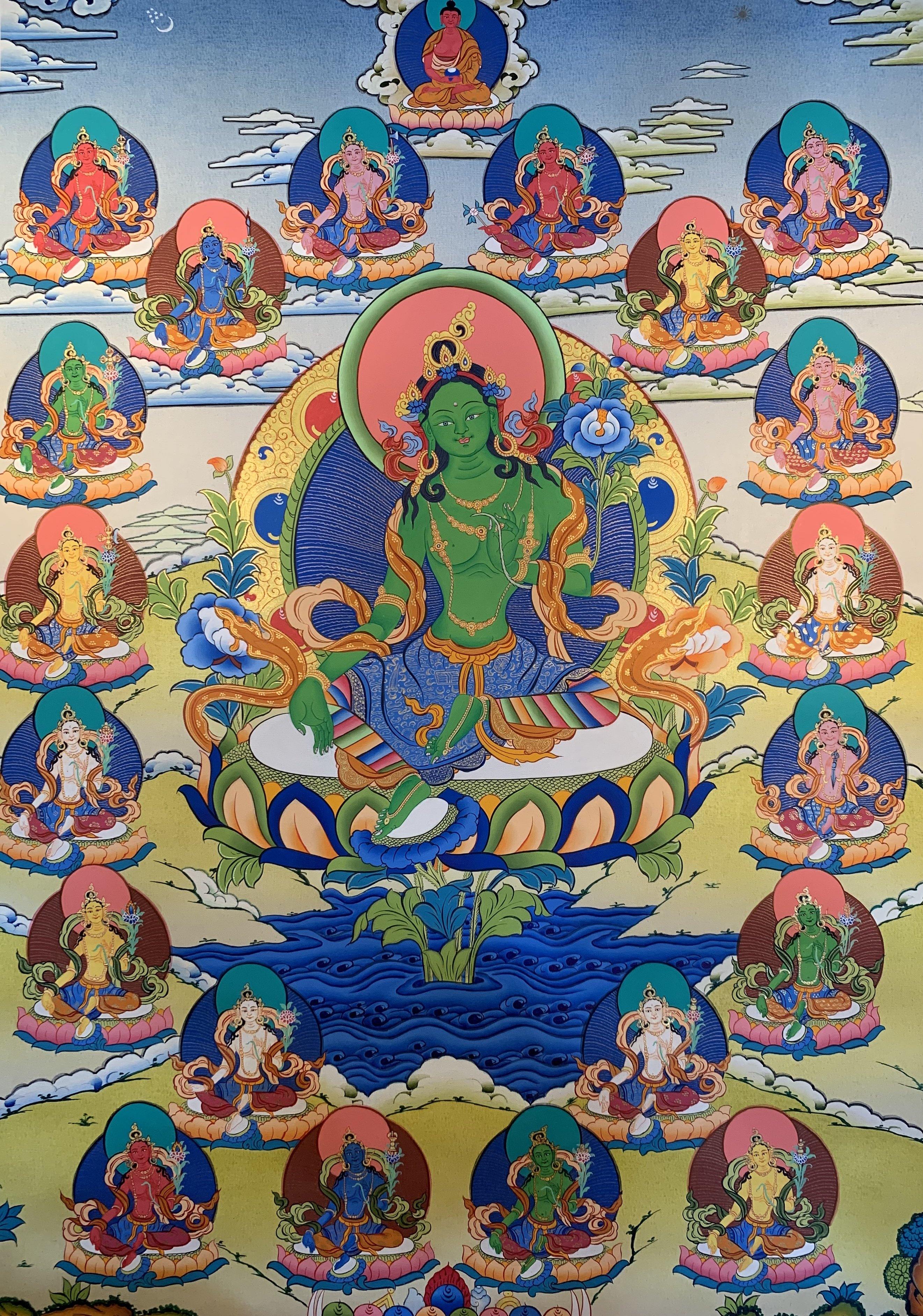 21 Green Tara Thangka Painting 60*45 - The Thangka