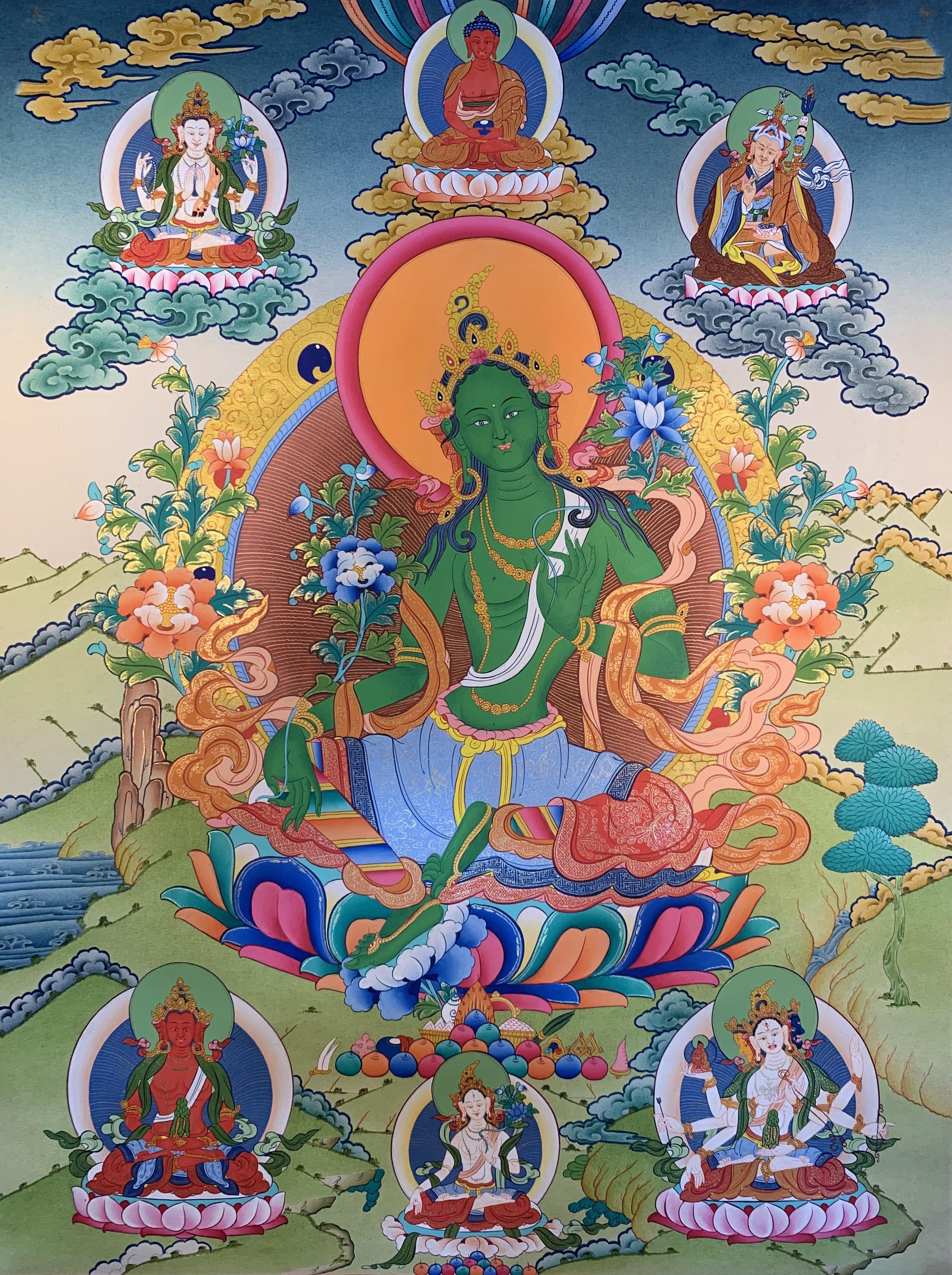 Green Tara Thangka Painting 60*45 - The Thangka