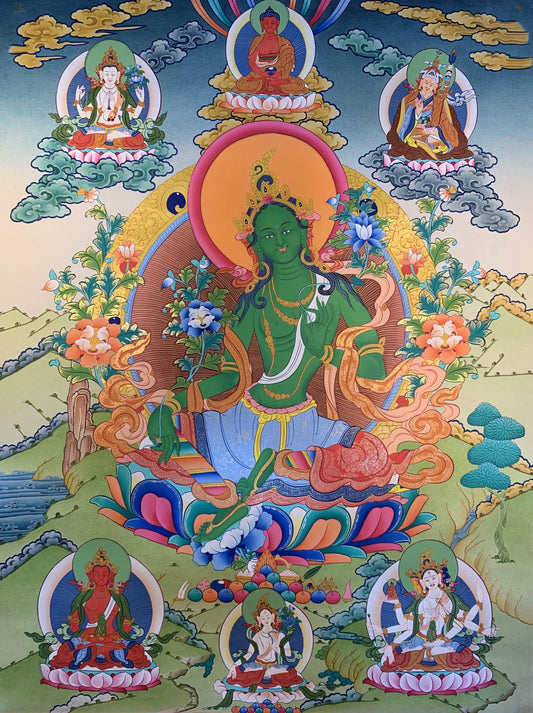 Green Tara Thangka Painting 60*45 - The Thangka