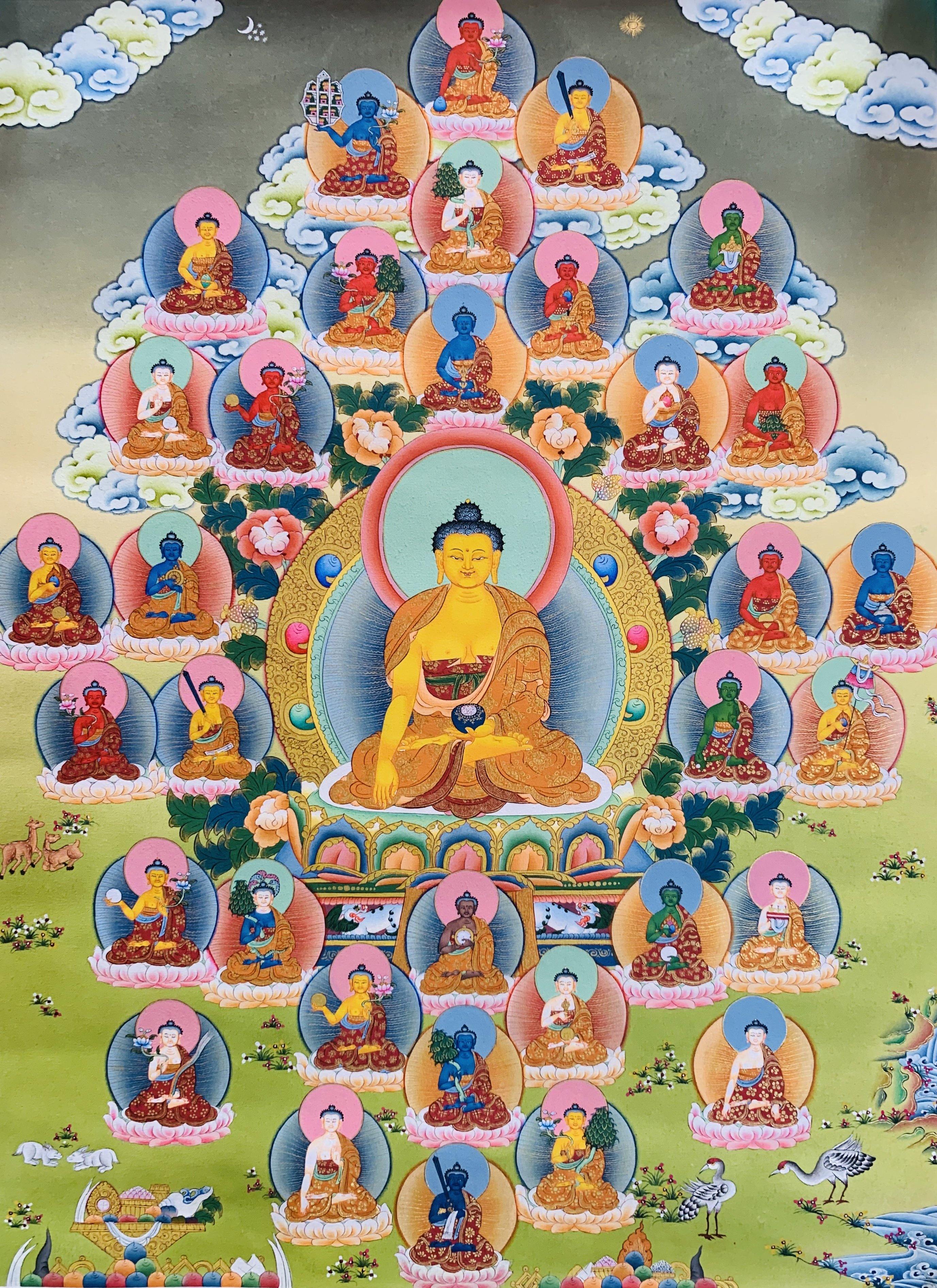 Shakyamuni Buddha and the Thirty-Five Buddhas of Confession Thangka Painting 56*42 - The Thangka