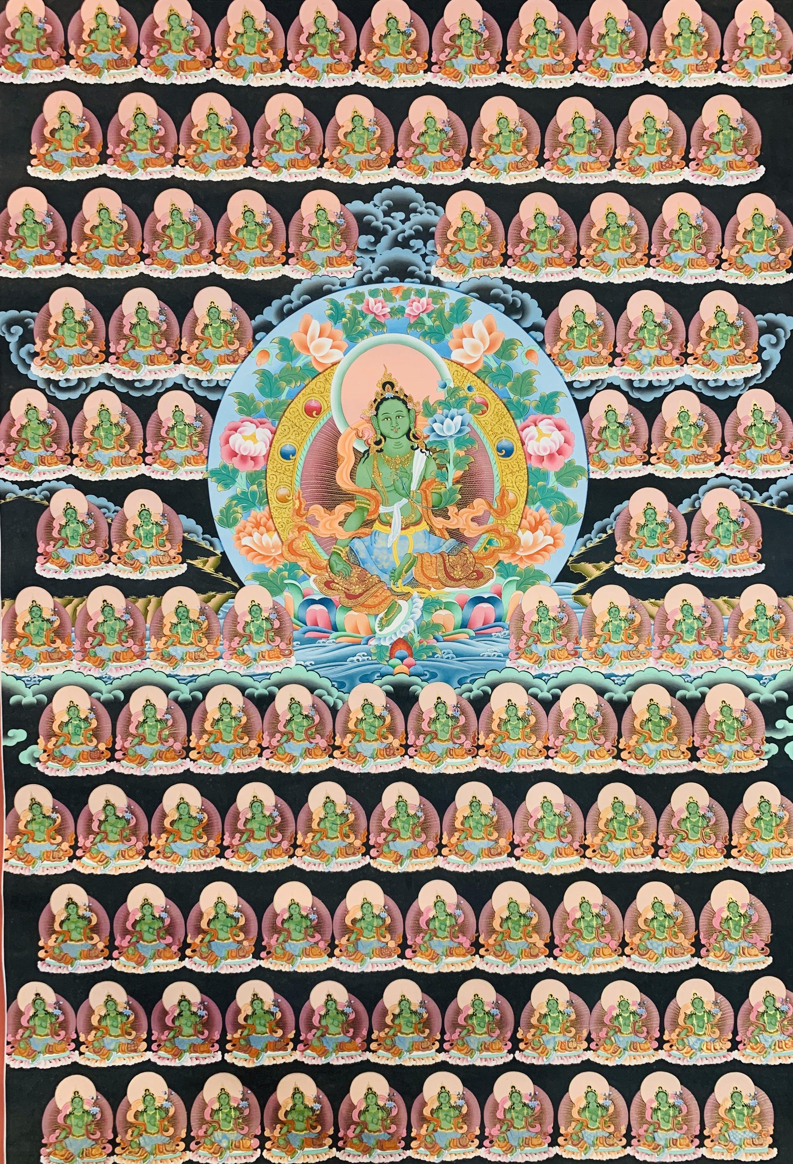 108 Green Tara Thangka Painting 93*64 - The Thangka
