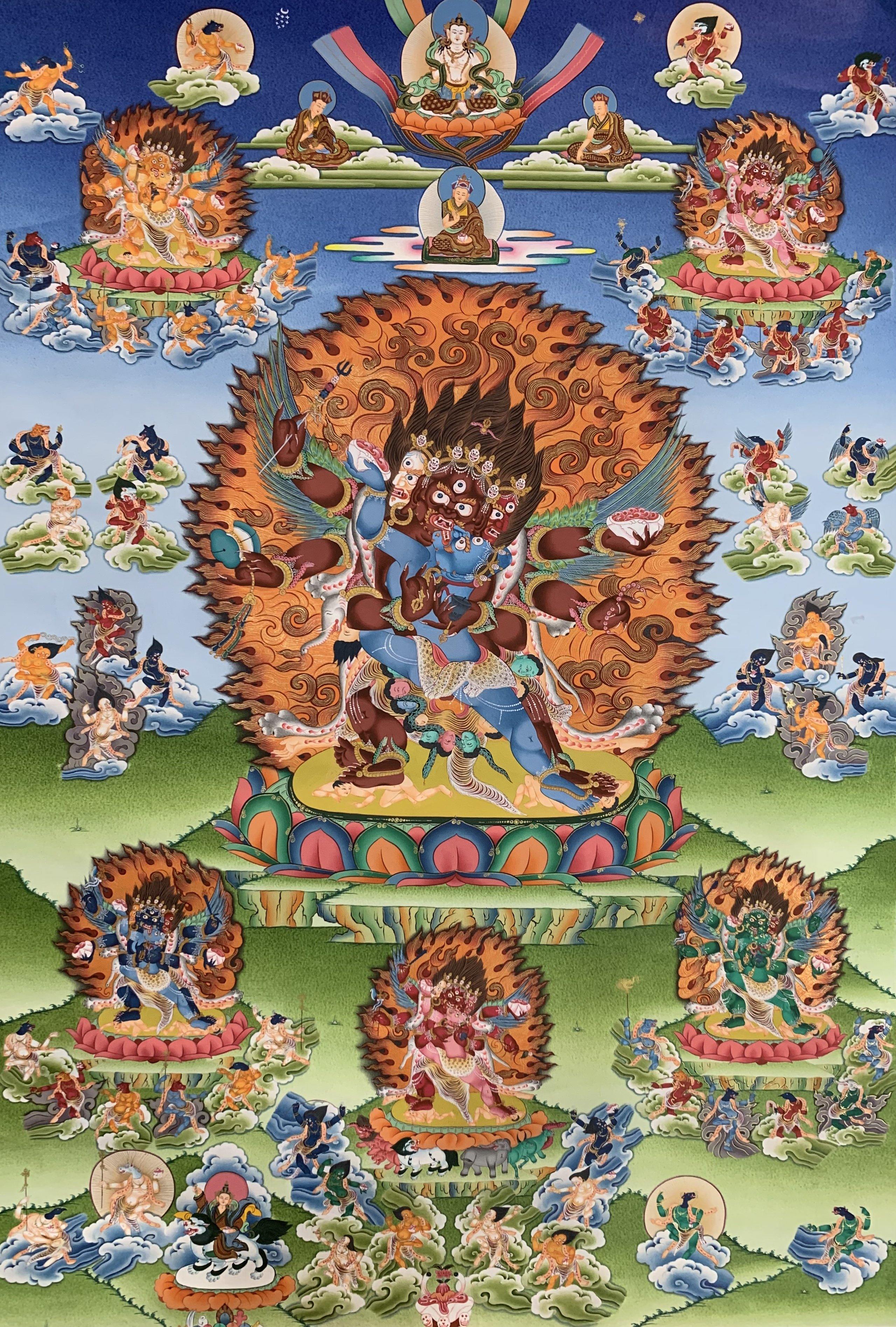 Bardo Shitro Fifty-Eight Wrathful Deities Thangka Painting 88*60 - The Thangka
