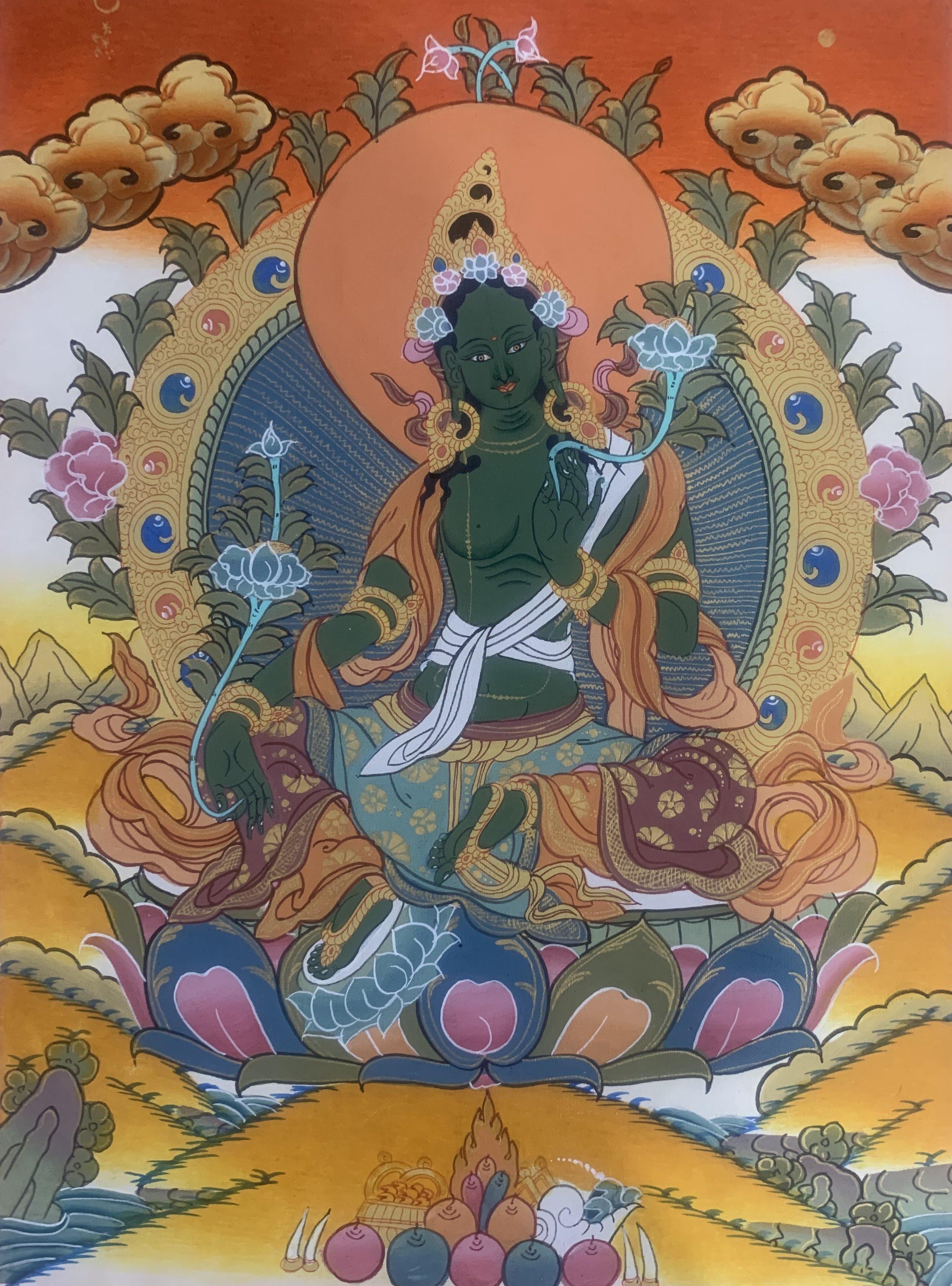 Green Tara Thangka Painting 40*30 - The Thangka