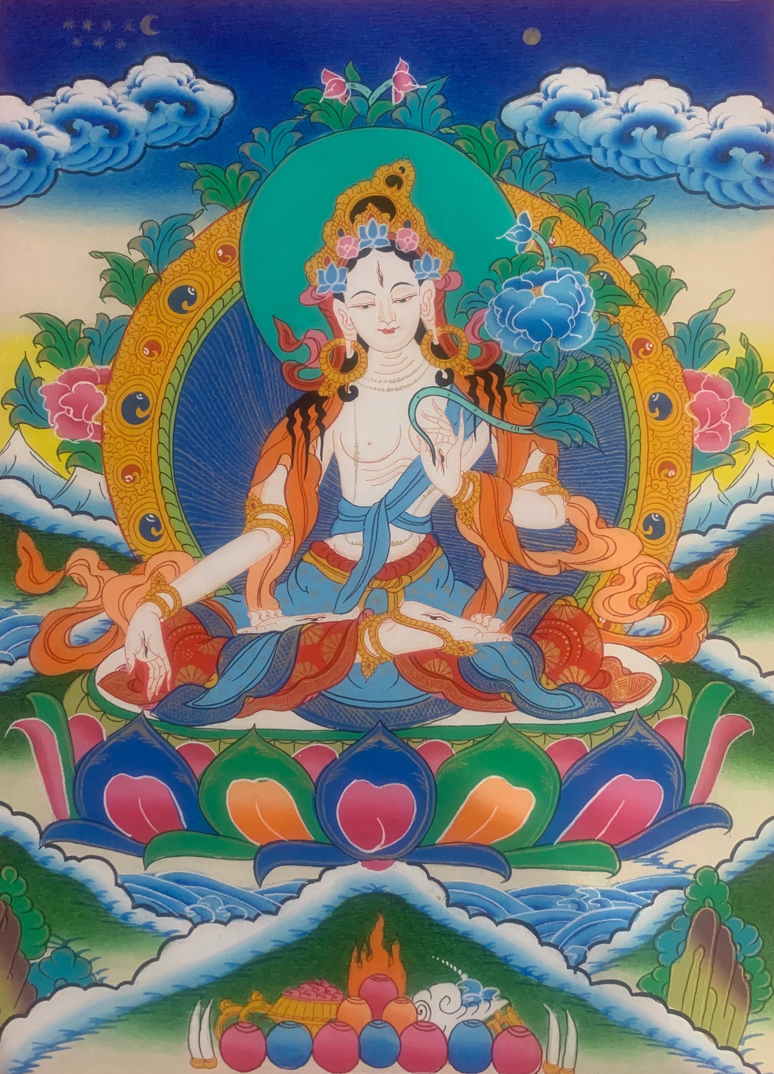 White Tara Thangka Painting 40*30 - The Thangka