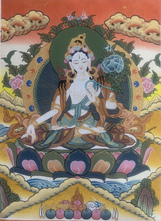 White Tara Thangka Painting 40*30 - The Thangka