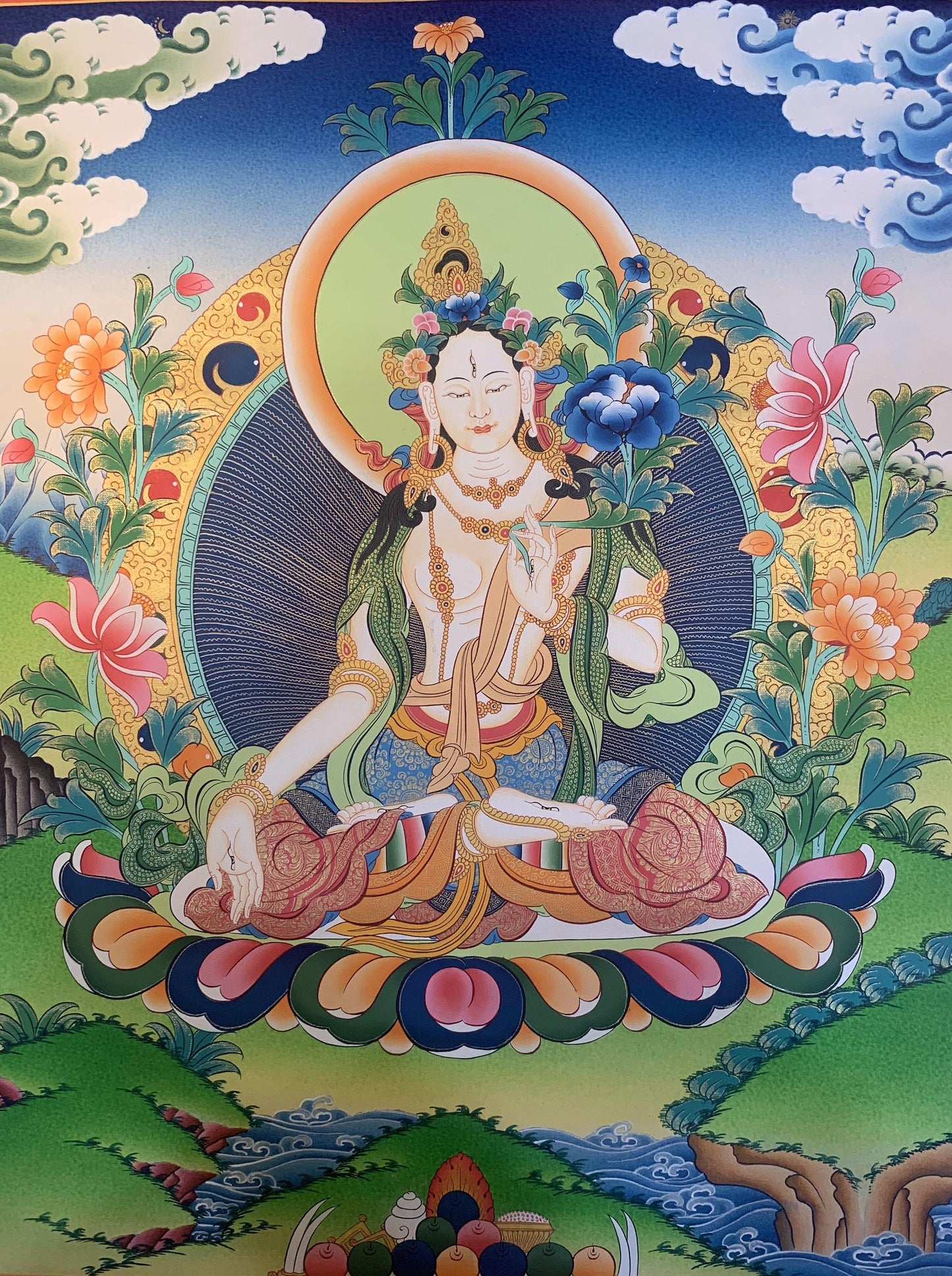 White Tara Thangka Painting 52*40 - The Thangka