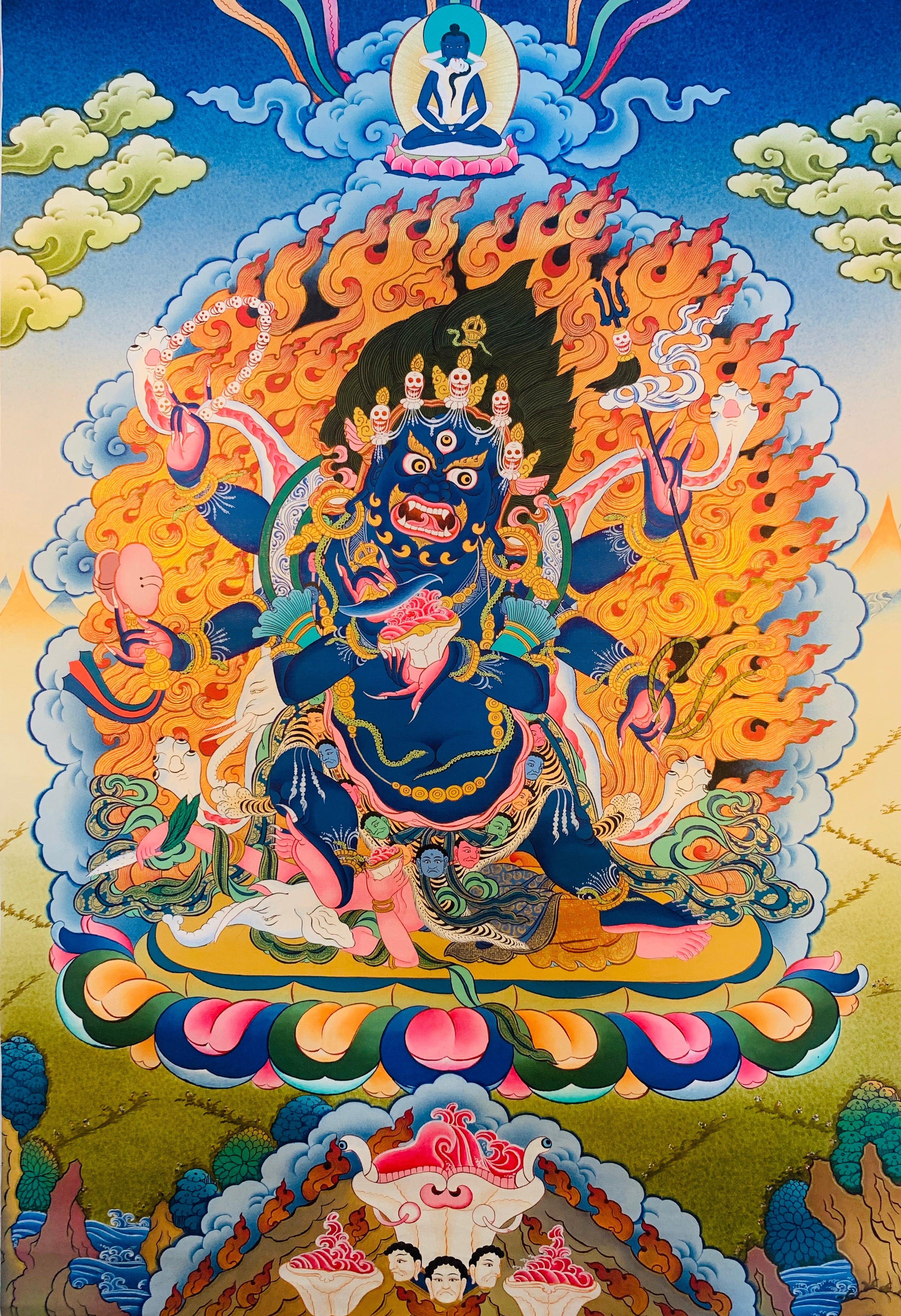 Wrathful Deity 6 Arms Mahakala Thangka Painting 70*50 - The Thangka