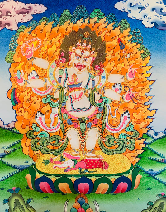Wrathful Deity White Mahakala Thangka Painting 50*40 - The Thangka