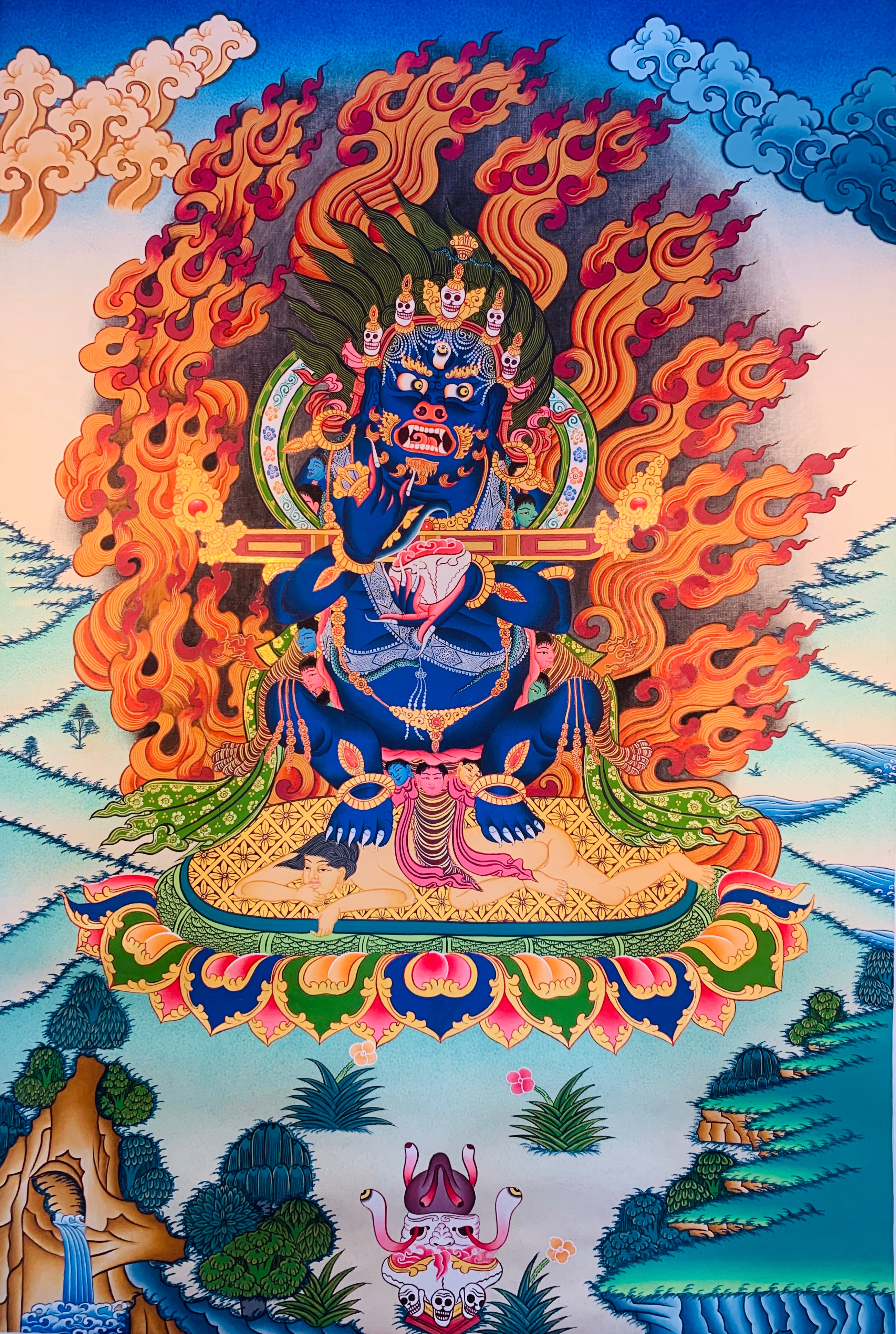 Wrathful Deity 2 Arms Mahakala Thangka Painting 80*53 - The Thangka