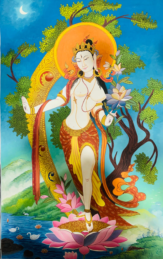 White Tara Thangka Painting 70*44 - The Thangka