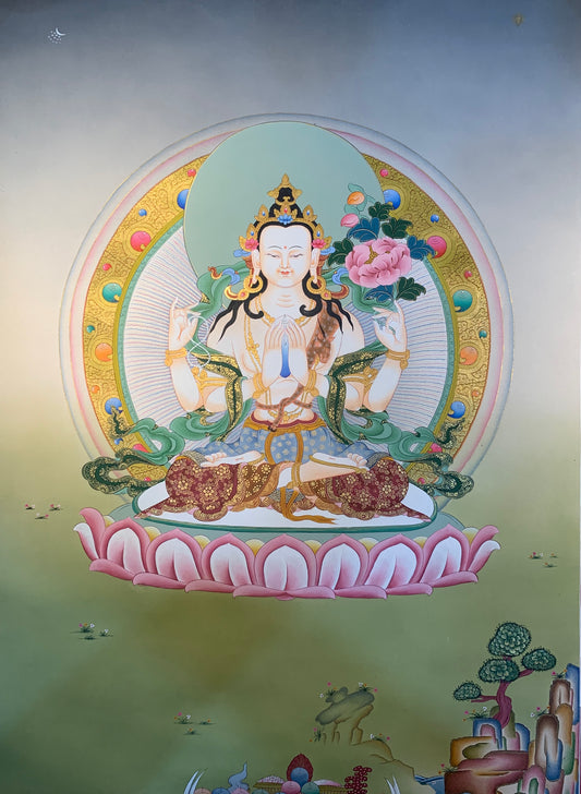 Chenrezig Thangka Painting 56*40 - The Thangka