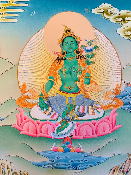 Green Tara Thangka Painting 30*23 - The Thangka