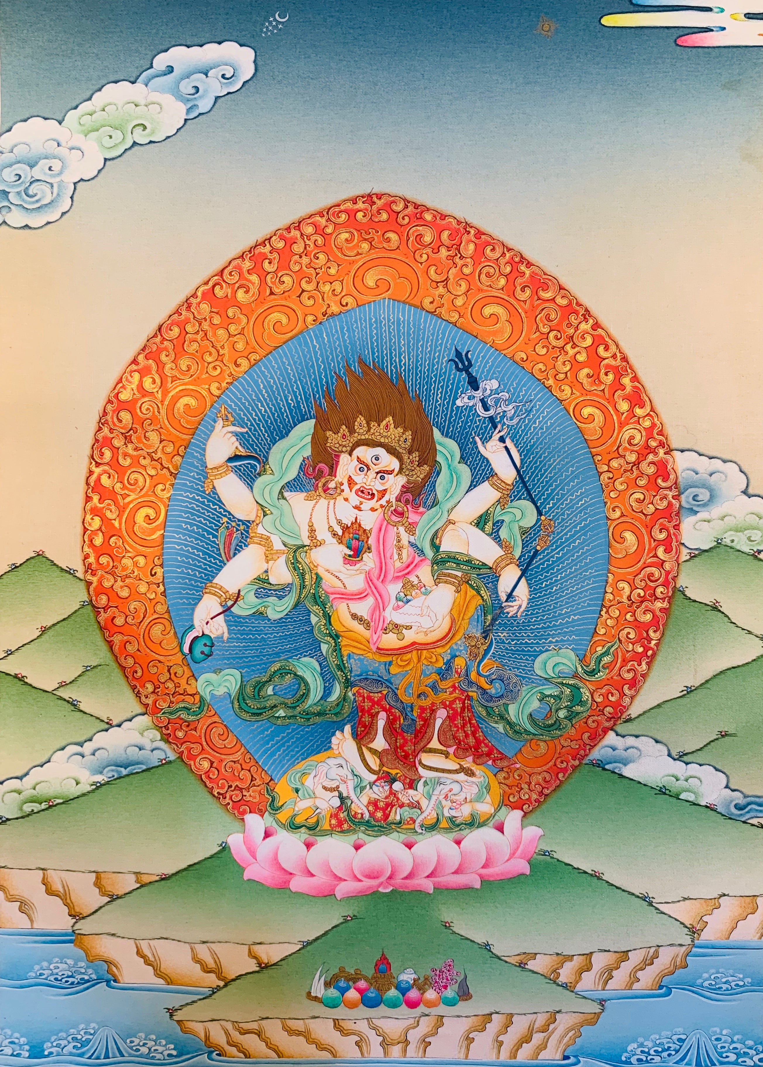 Wrathful Deity White Mahakala Thangka Painting 35*25 - The Thangka