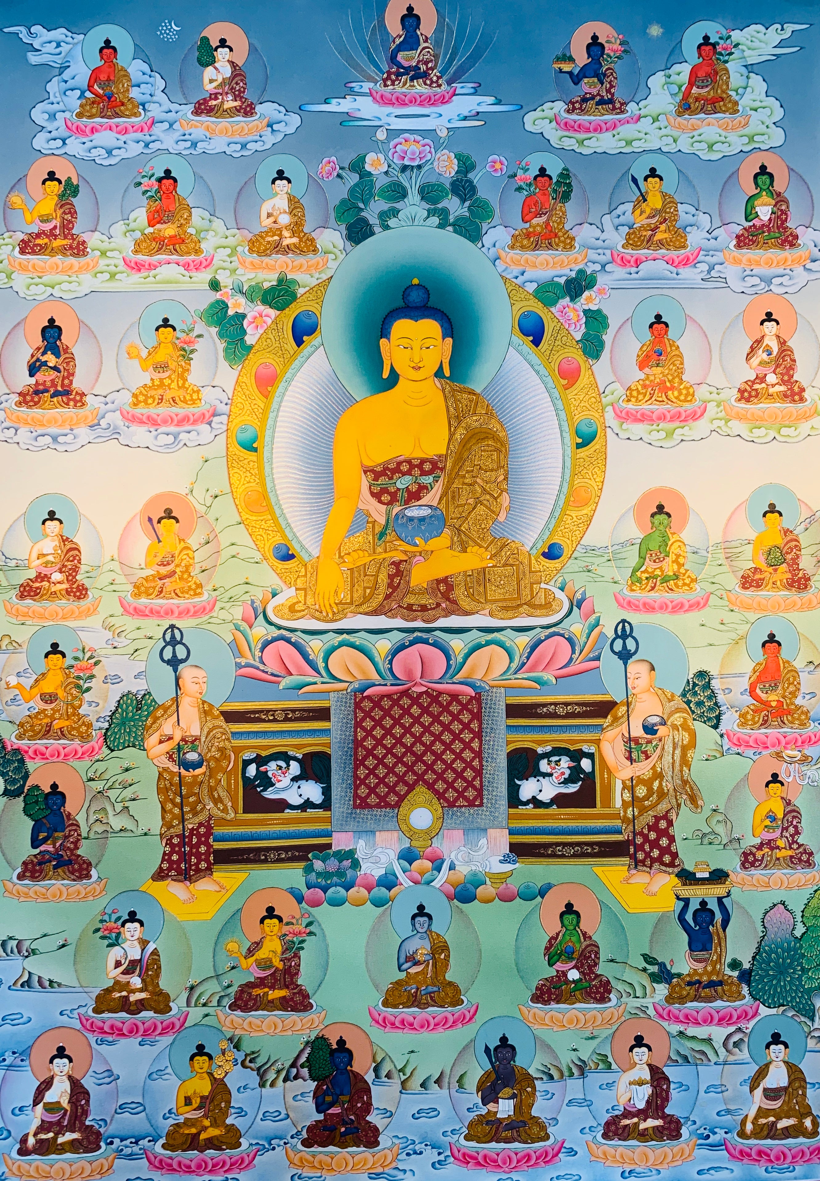 Shakyamuni Buddha and the Thirty-Five Buddhas of Confession Thangka Painting 76*54
