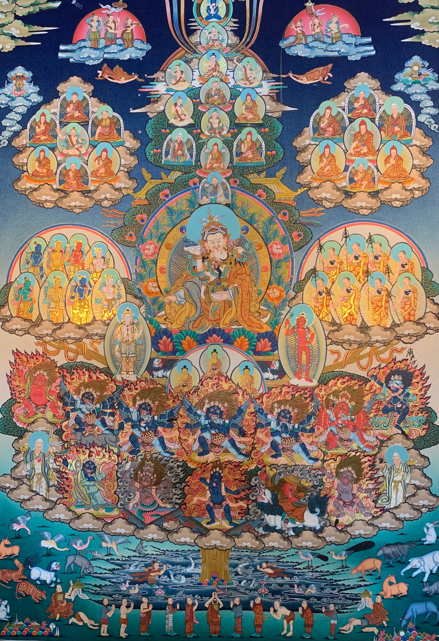 Nyingma Lineage Refuge Tree Thangka Painting 74*50