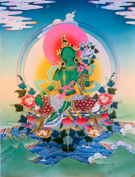 Cuadro Tara Thangka verde 60 * 45